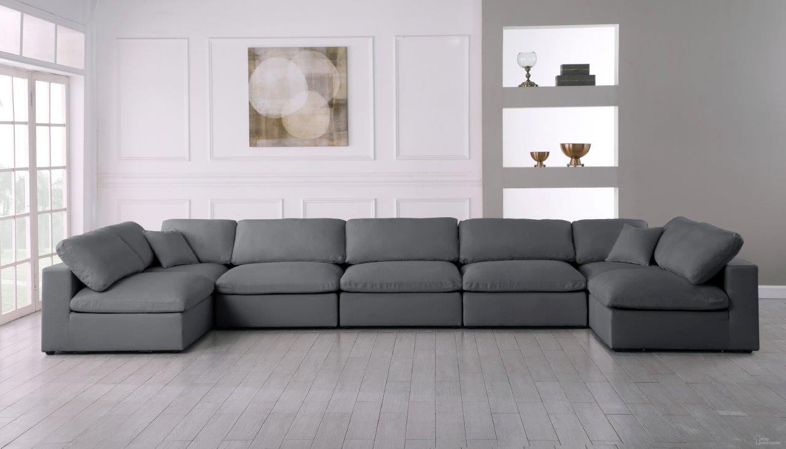 Serene Linen Textured Fabric Deluxe Comfort 7 Piece Modular Sectional In Grey