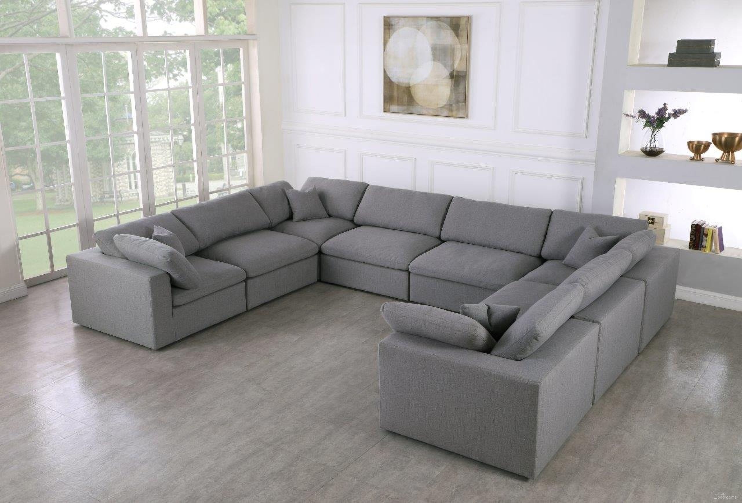 The appearance of Serene Linen Textured Fabric Deluxe Comfort 8 Piece Modular Sectional In Grey designed by Meridian in the modern / contemporary interior design. This grey piece of furniture was selected by 1StopBedrooms from Serene Collection to add a touch of cosiness and style into your home. Sku: 601Grey-Corner;601Grey-Corner;601Grey-Corner;601Grey-Corner;601Grey-Armless;601Grey-Armless;601Grey-Armless;601Grey-Armless. Material: Linen. Layout: U-Shape.