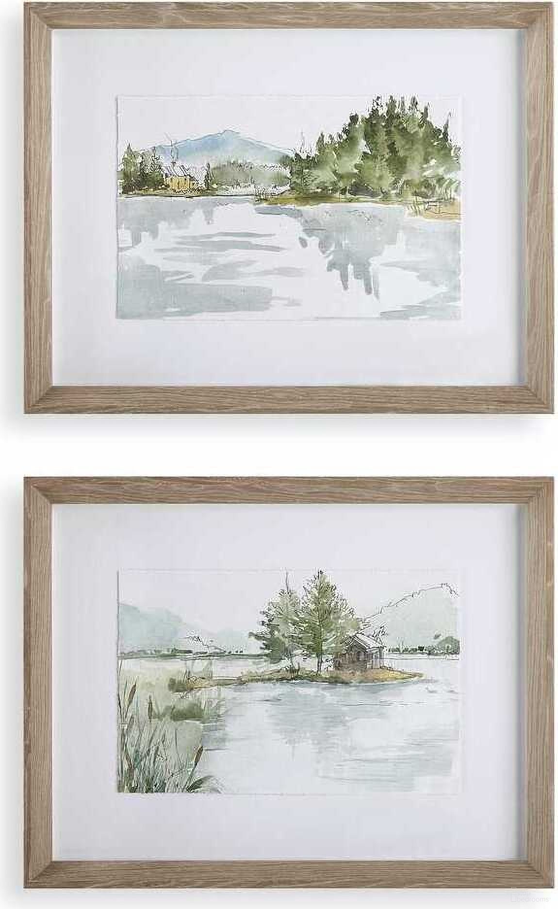 Serene Lake Framed Prints Set of 2 In Multi