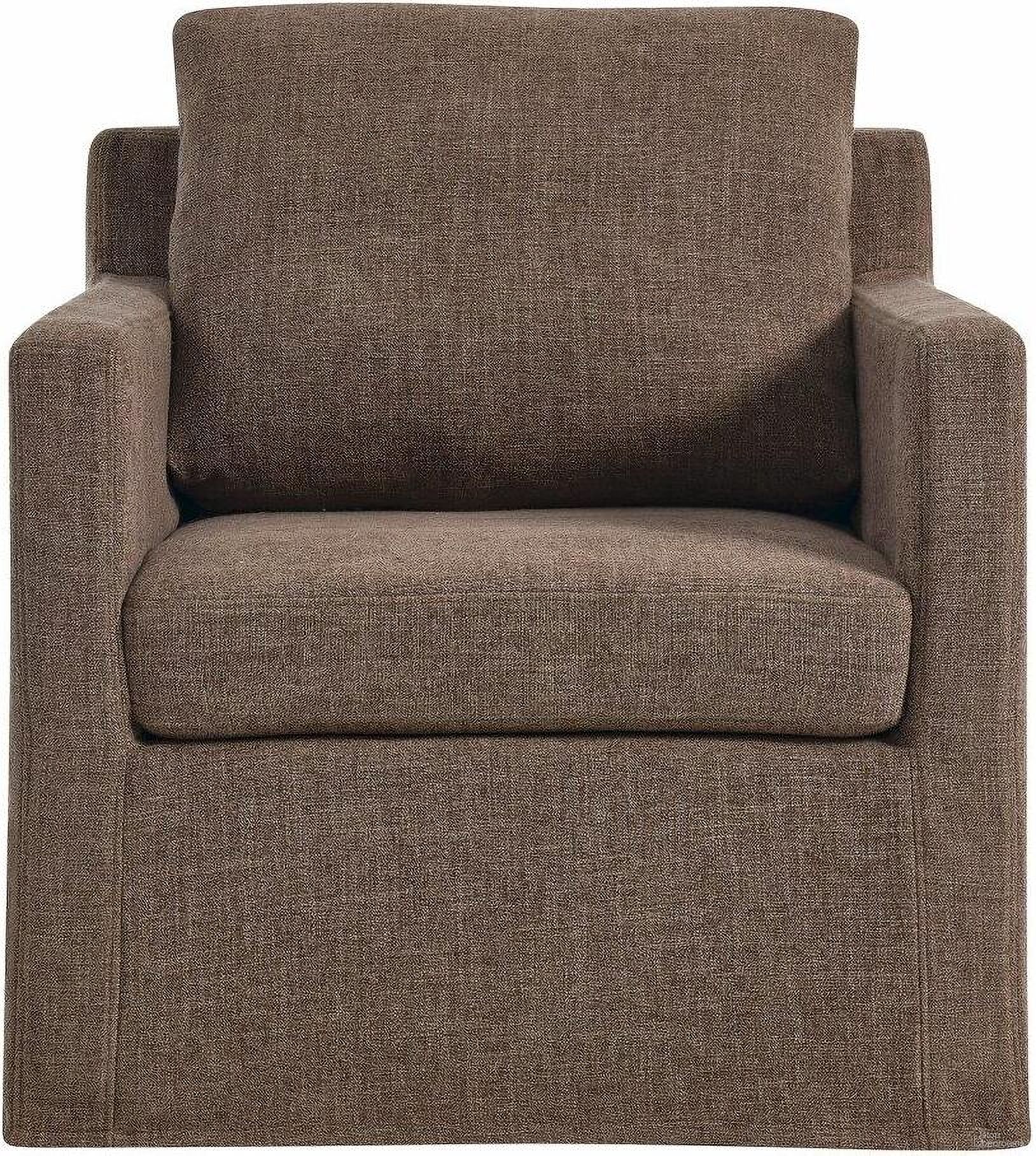 The appearance of Serene Linen Slipcovered Swivel Armchair In Mocha designed by Modway in the modern / contemporary interior design. This mocha piece of furniture was selected by 1StopBedrooms from Serene Collection to add a touch of cosiness and style into your home. Sku: EEI-6910-MOC. Material: Metal.
