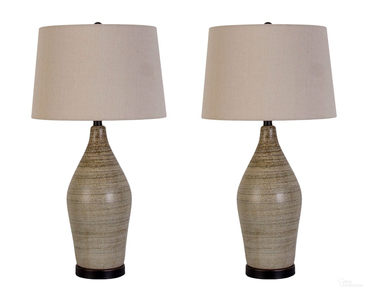 Serene Stone Ceramic Table Lamp Set of 2 In Natural and Matte Black