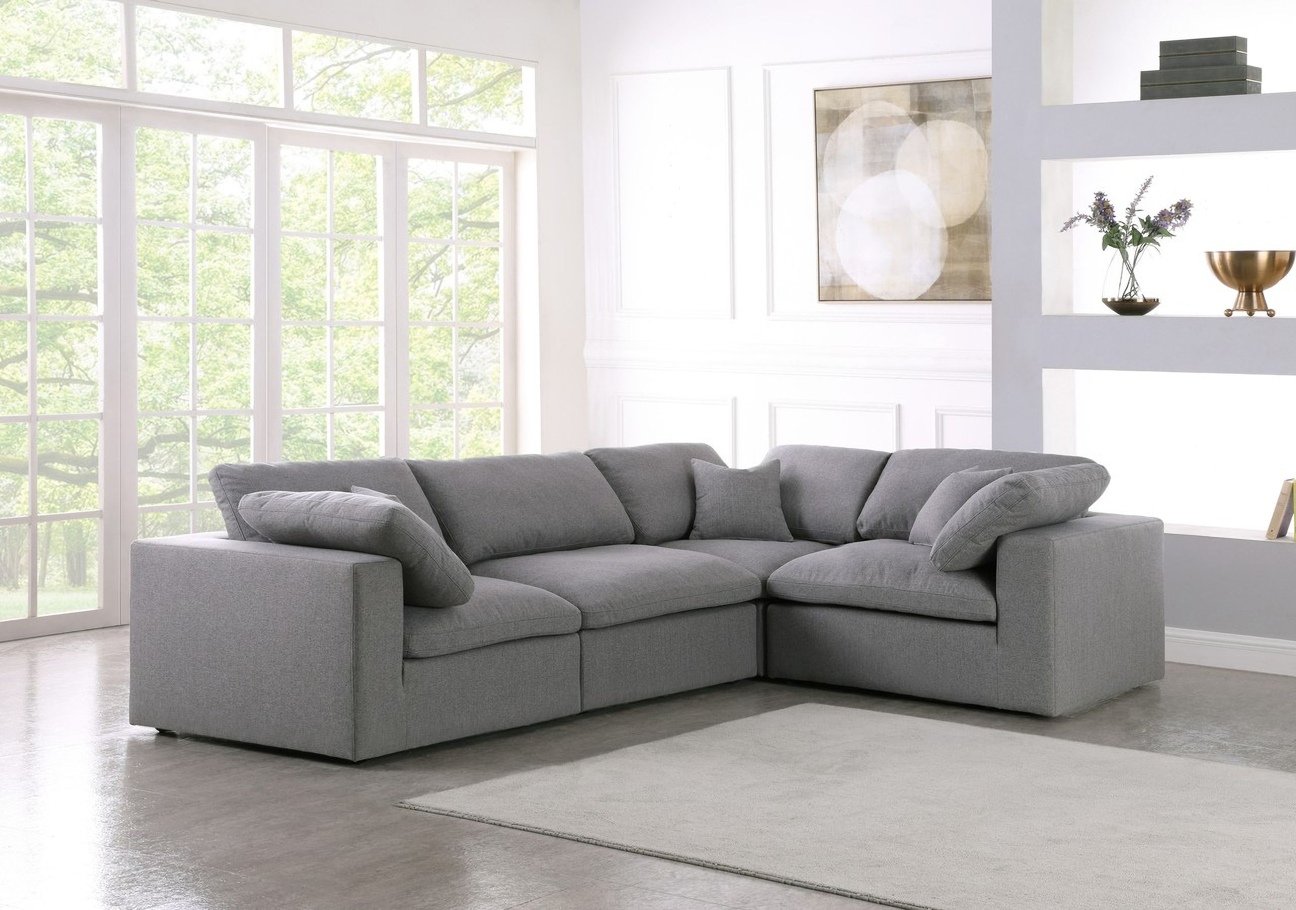 Serene Textured Fabric Modular Sectional In Grey Linen