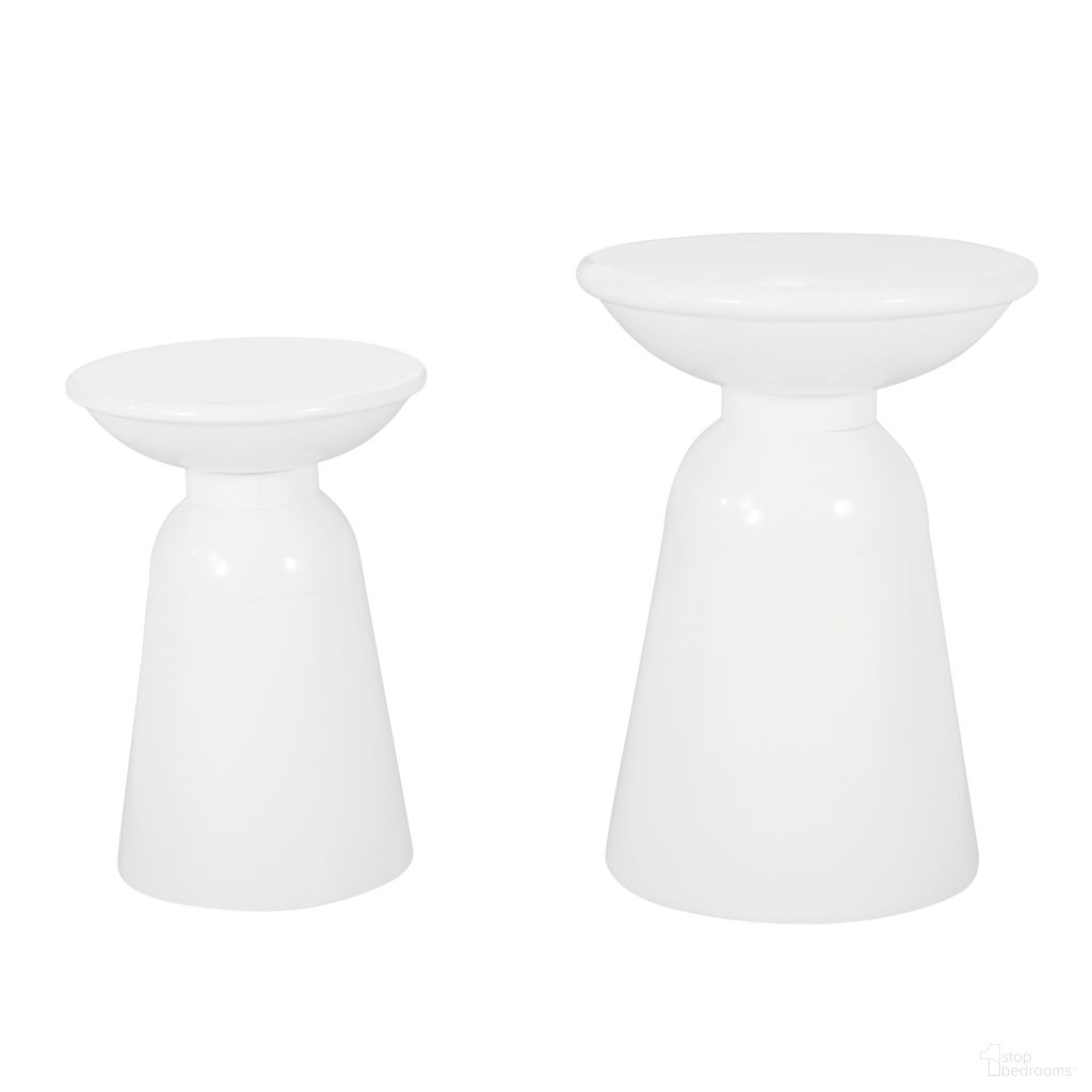 Serenita Outdoor Iron Side Tables with Flared Design In White - Set of 2