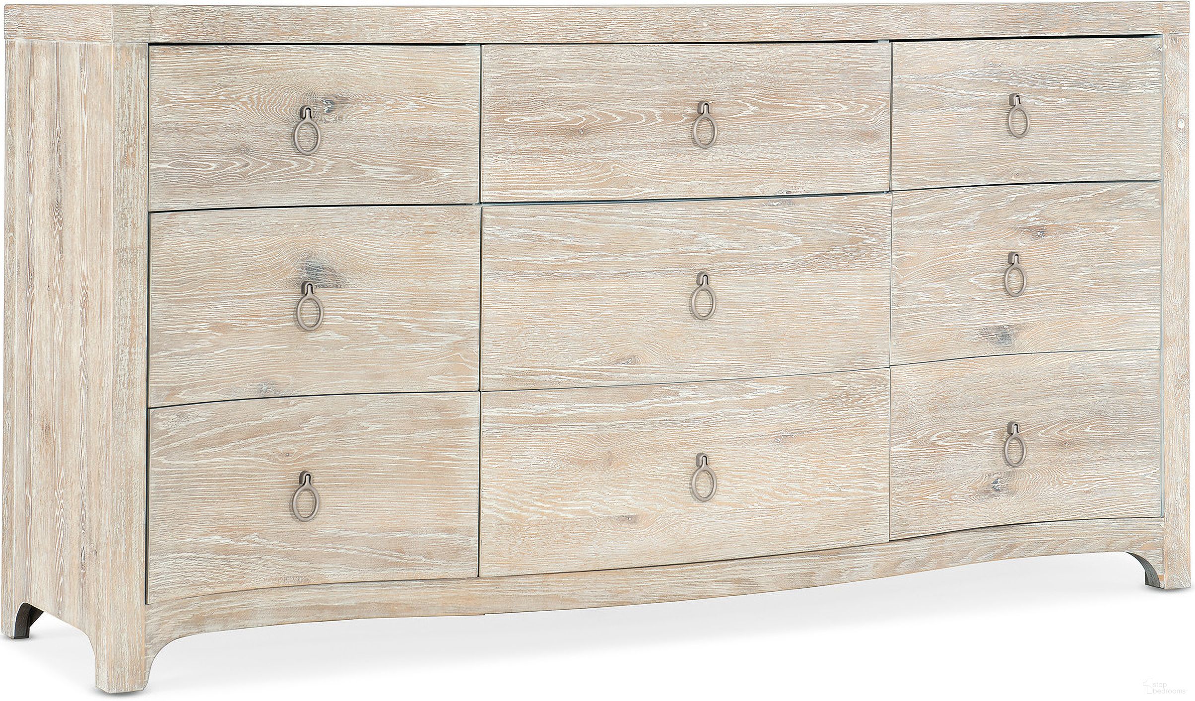 The appearance of Serenity Harbour Nine Drawer Dresser designed by Hooker in the transitional interior design. This light wood piece of furniture  was selected by 1StopBedrooms from Serenity Collection to add a touch of cosiness and style into your home. Sku: 6350-90202-80. Material: Oak Veneer.