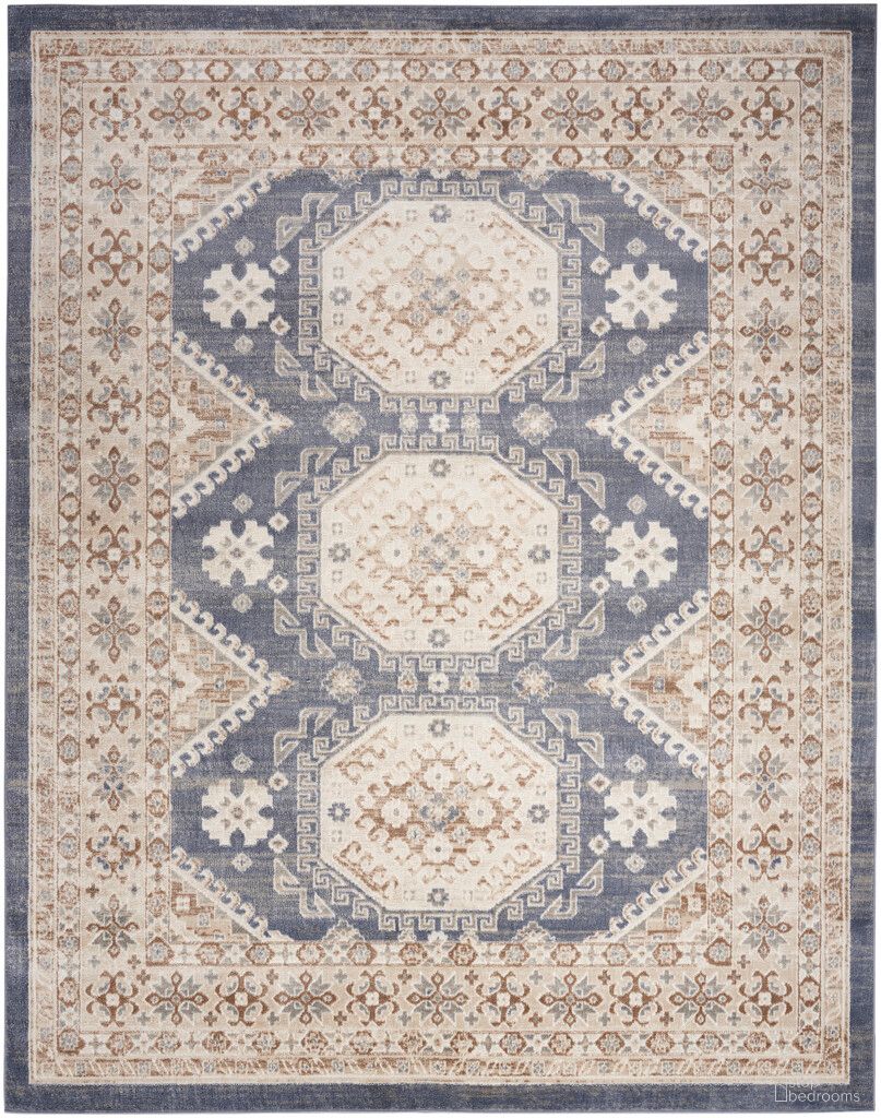 Serenity Home 9' x 12' Vintage Indoor Rug In Ivory Blue