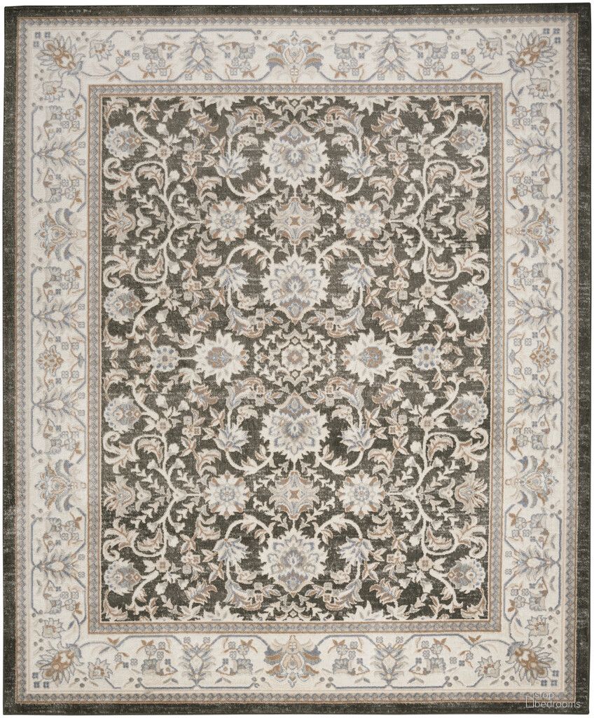Serenity Home 9' x 12' Vintage Indoor Rug In Ivory Grey Blue