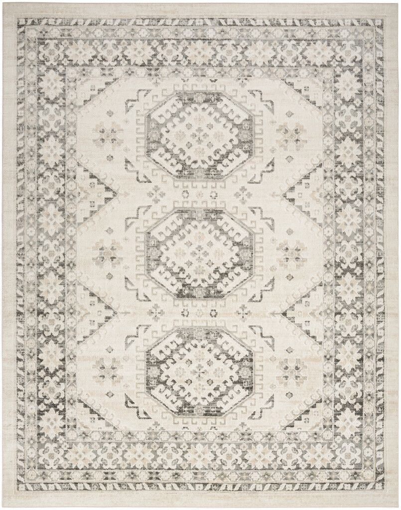 Serenity Home 9' x 12' Vintage Indoor Rug In Ivory Grey