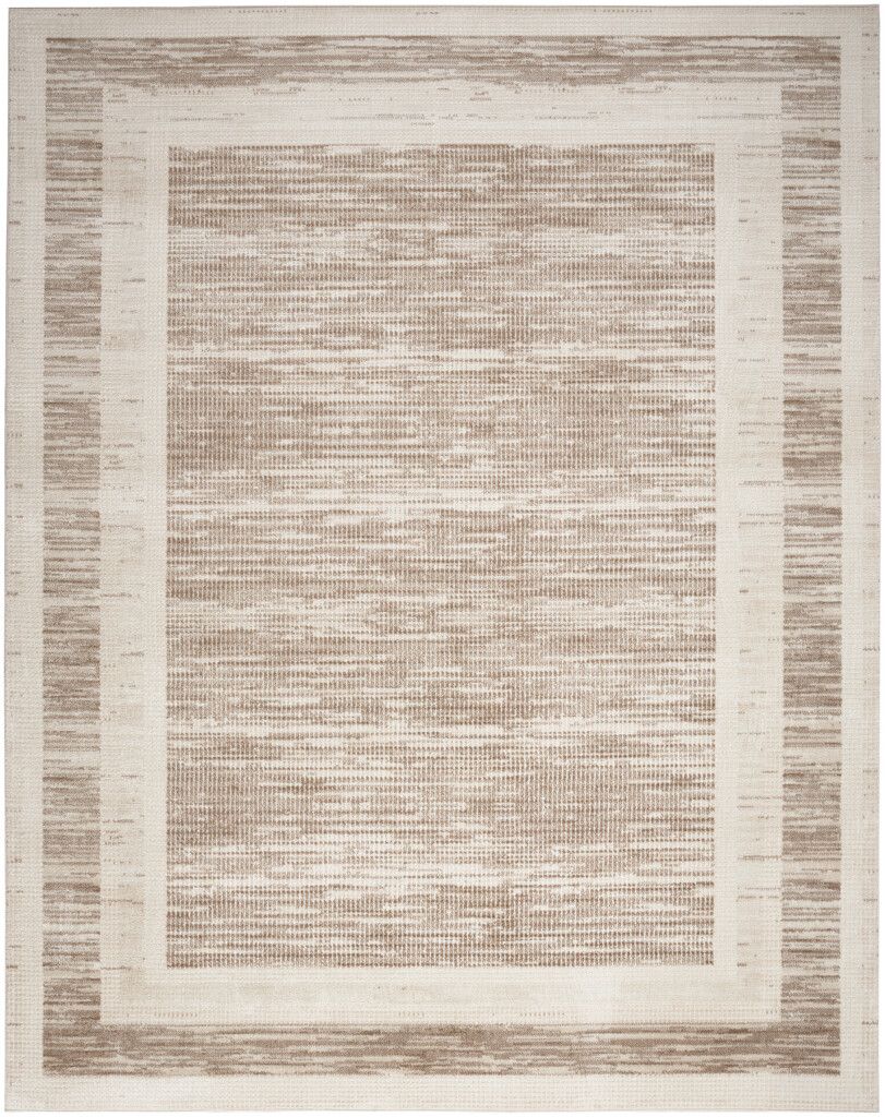 Serenity Home 9' x 12' Modern Indoor Rug In Mocha and Ivory