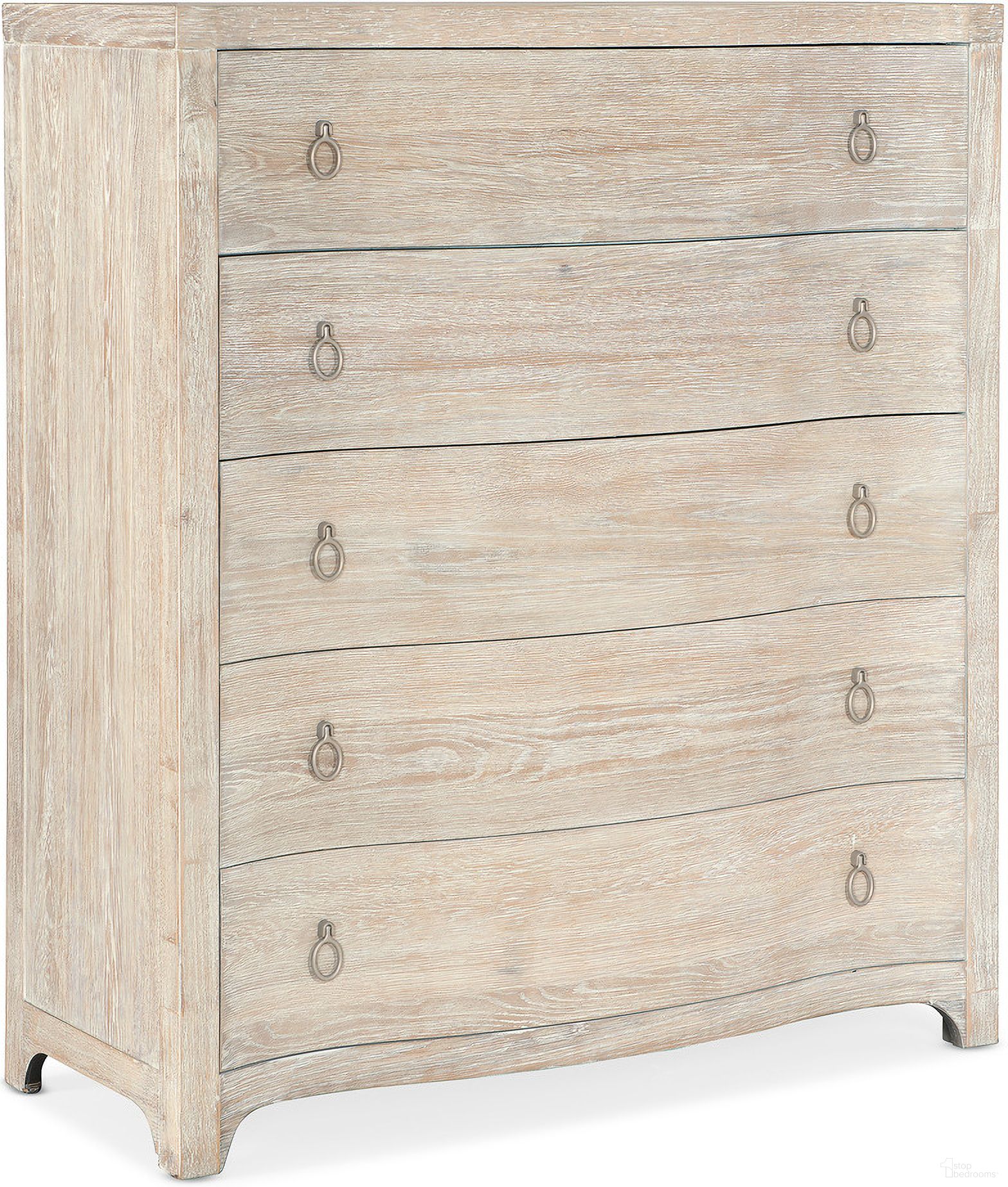 The appearance of Serenity Monterey Five Drawer Chest designed by Hooker in the transitional interior design. This light wood piece of furniture  was selected by 1StopBedrooms from Serenity Collection to add a touch of cosiness and style into your home. Sku: 6350-90010-80. Material: Oak Veneer.