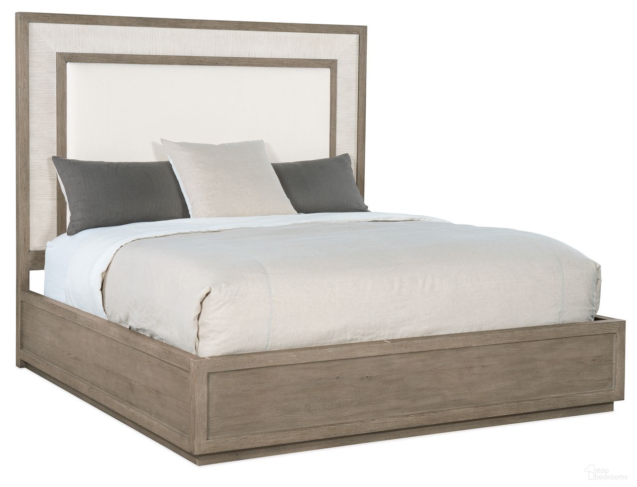 The appearance of Serenity Rookery California King Upholstered Panel Bed designed by Hooker in the transitional interior design. This beige piece of furniture was selected by 1StopBedrooms from Serenity Collection to add a touch of cosiness and style into your home. Sku: 6350-90263-95;6350-90267-95;6350-90268-95. Bed Type: Panel Bed. Bed Size: California King. Material: Oak Veneer.