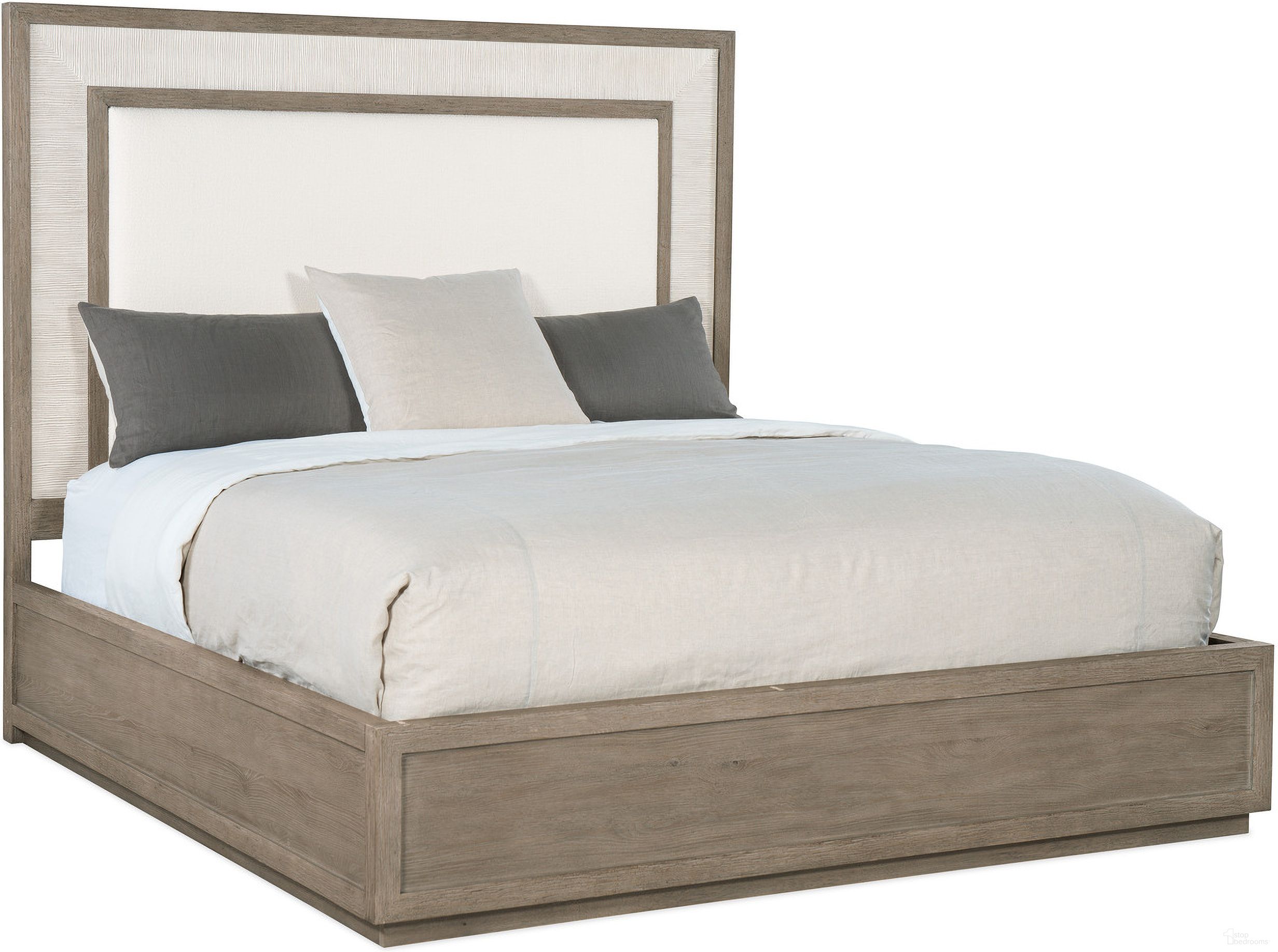 The appearance of Serenity Rookery King Upholstered Panel Bed designed by Hooker in the transitional interior design. This beige piece of furniture was selected by 1StopBedrooms from Serenity Collection to add a touch of cosiness and style into your home. Sku: 6350-90253-95;6350-90267-95;6350-90268-95. Bed Type: Panel Bed. Bed Size: King. Material: Oak Veneer.