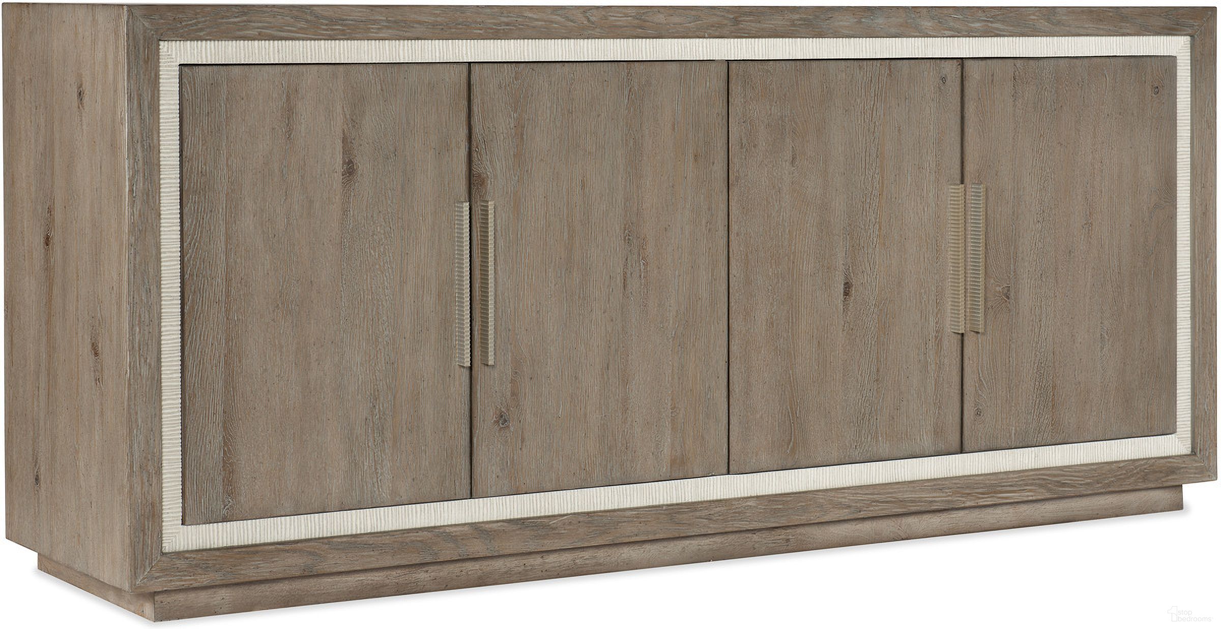 The appearance of Serenity Tulum Media Storage Cabinet designed by Hooker in the transitional interior design. This gray piece of furniture  was selected by 1StopBedrooms from Serenity Collection to add a touch of cosiness and style into your home. Sku: 6350-55478-95. Material: Oak Veneer.