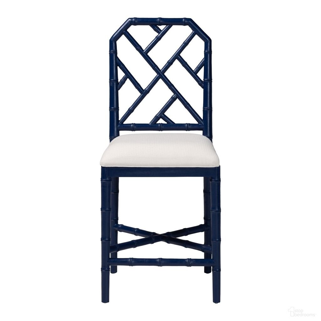 Sergio Wood Counter Stool In Navy Blue and White