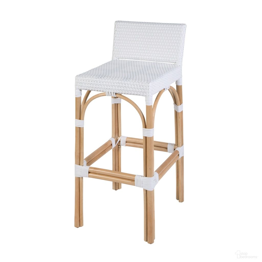 Serienna 30" Rectangular Rattan Low Back Bar Stool In Smooth White