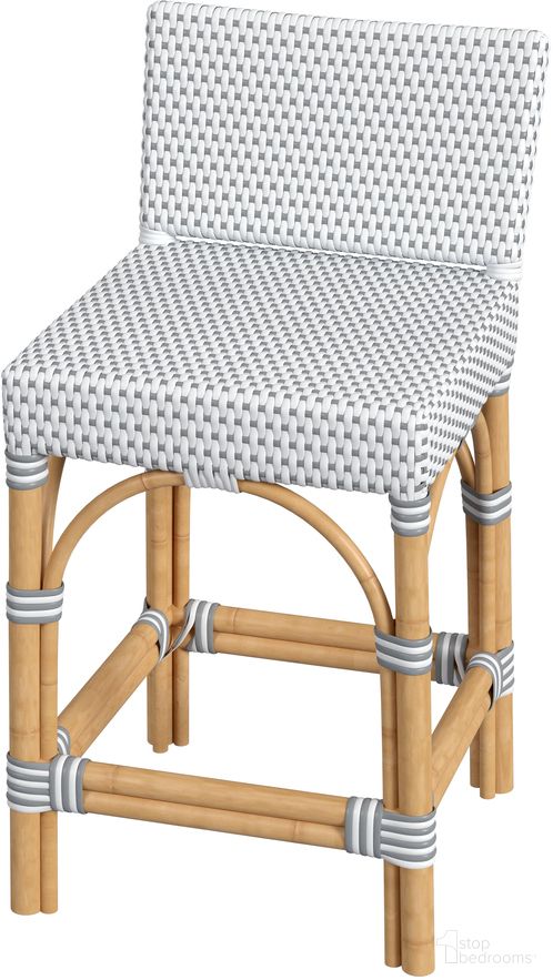 The appearance of Serienna Rectangular Rattan Low Back 24.5 Inch Counter Stool In White and Gray designed by Butler Specialty Company in the transitional interior design. This white and gray piece of furniture was selected by 1StopBedrooms from Serienna Collection to add a touch of cosiness and style into your home. Sku: 5585266. Material: Rattan.