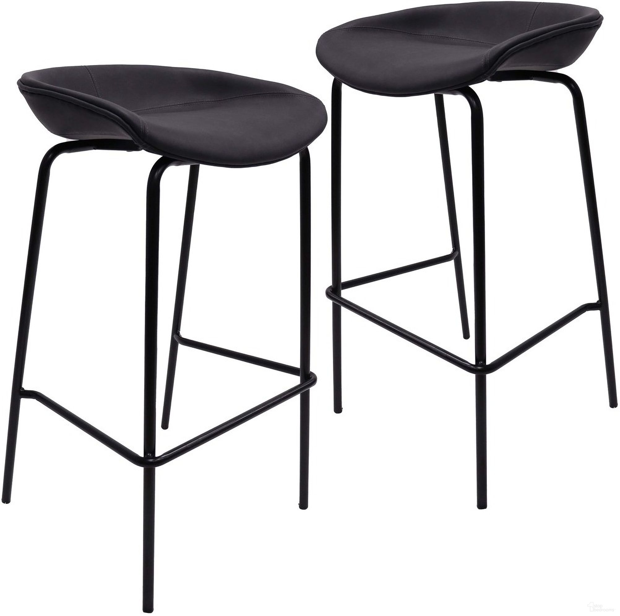The appearance of Servos Barstool In Black designed by LeisureMod in the modern / contemporary interior design. This black piece of furniture  was selected by 1StopBedrooms from Servos Collection to add a touch of cosiness and style into your home. Sku: SSBL-18BL2. Material: Faux Leather.