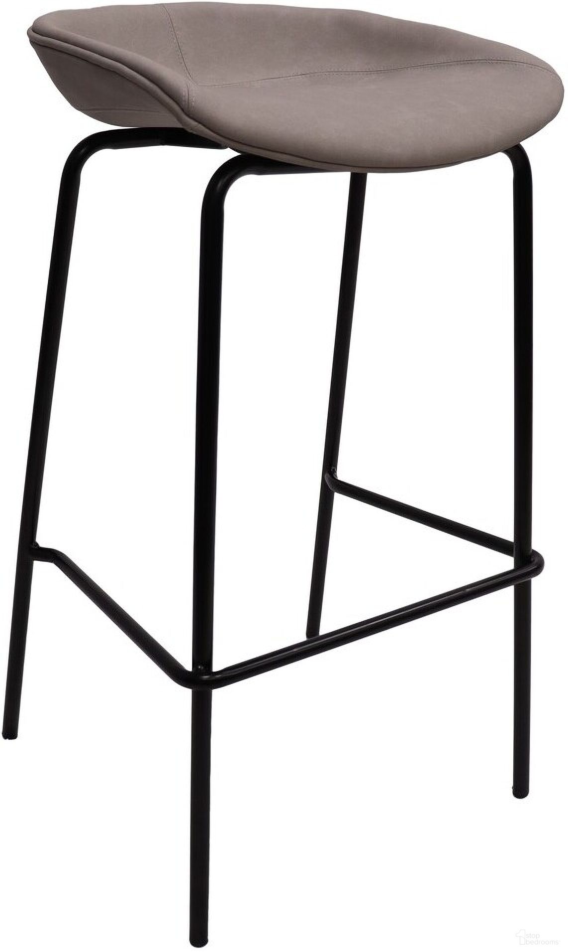Servos Barstool with Upholstered Faux Leather Seat and Iron Frame In Light Grey