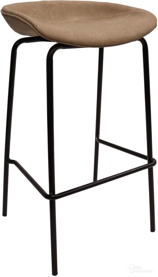 The appearance of Servos Barstool with Upholstered Faux Leather Seat and Iron Frame In Sand Brown designed by LeisureMod in the modern / contemporary interior design. This sand brown piece of furniture  was selected by 1StopBedrooms from Servos Collection to add a touch of cosiness and style into your home. Sku: SSBL-18LBR. Material: Iron.