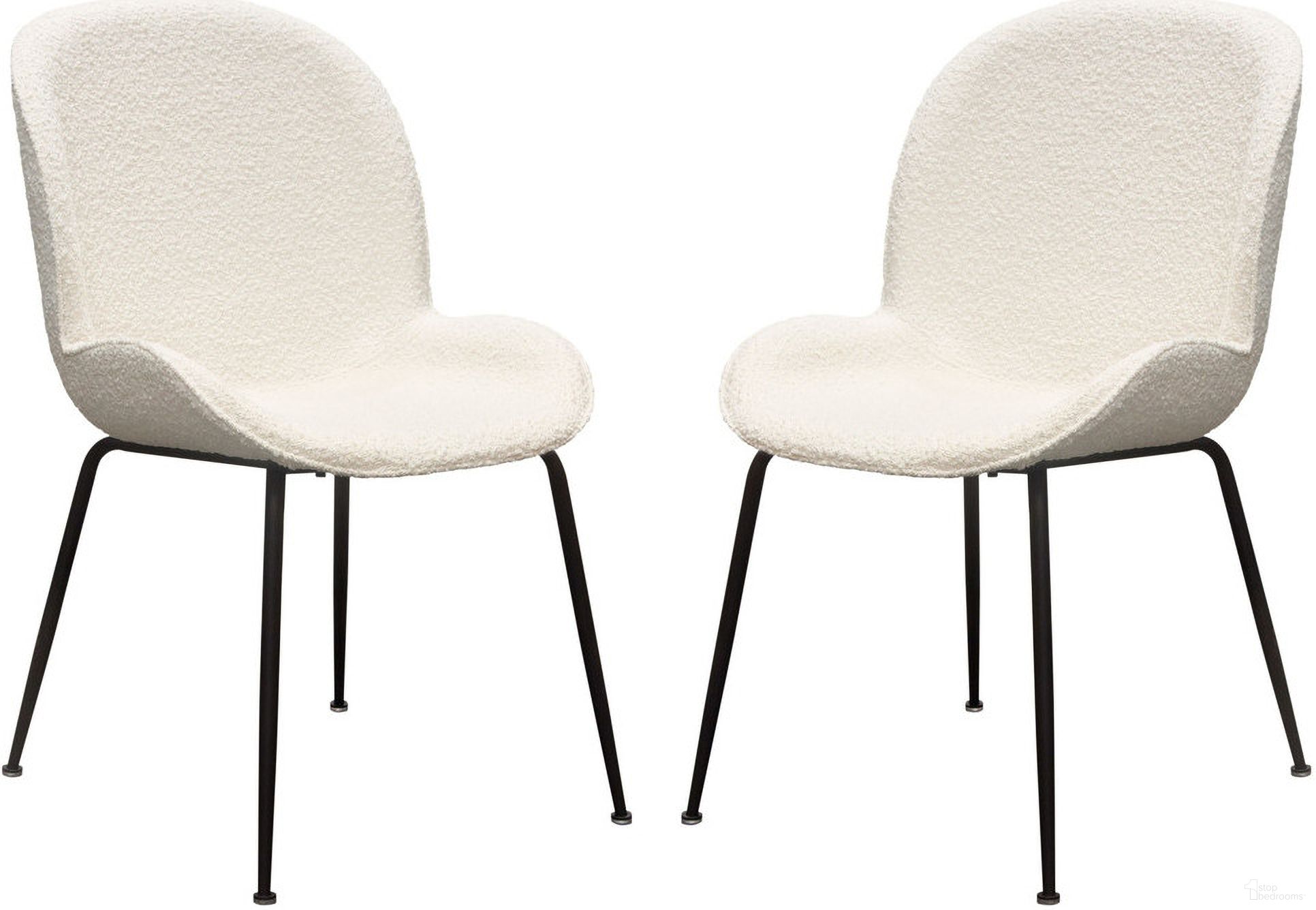 Session Dining Chair Set Of 2 In Ivory Boucle With Black Powder Coat Metal Leg