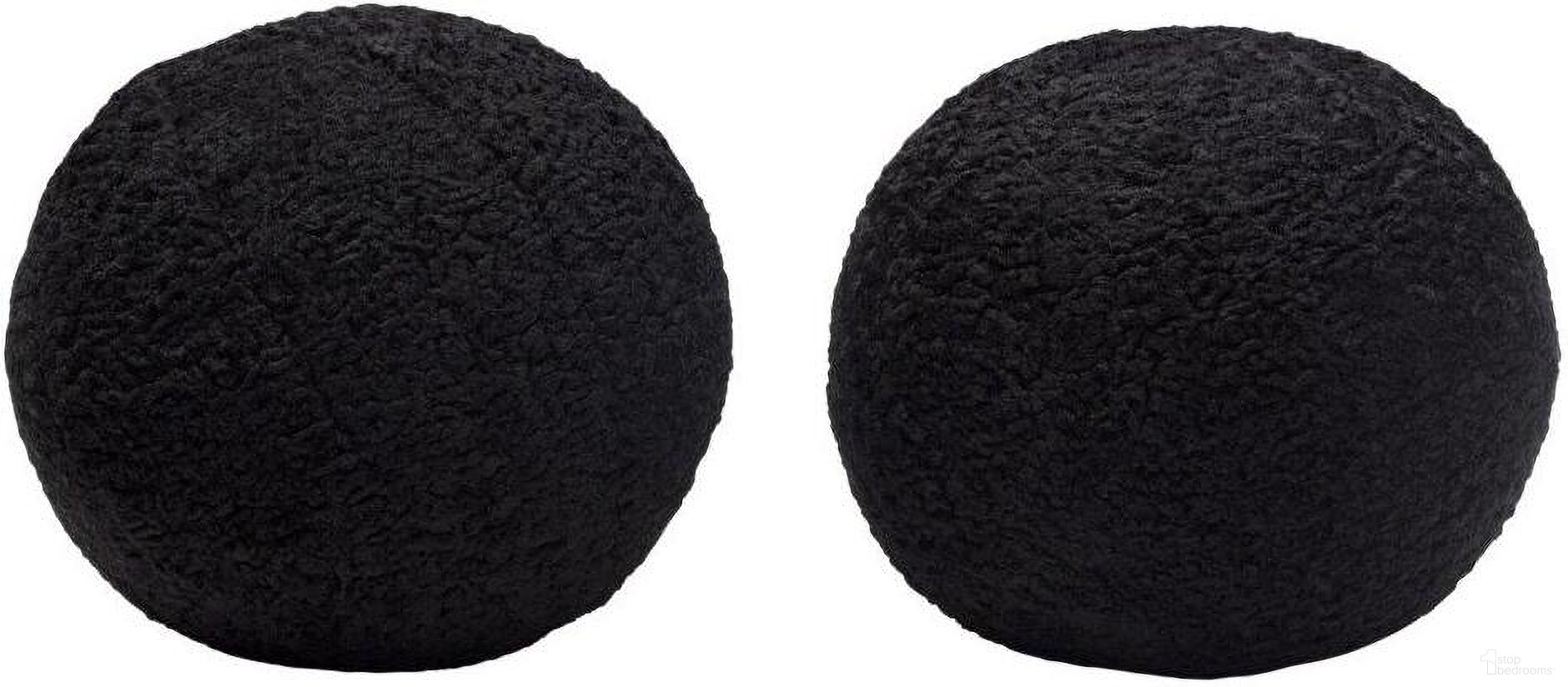 Set of 2 10 Inch Round Accent Pillows in Black Faux Sheepskin