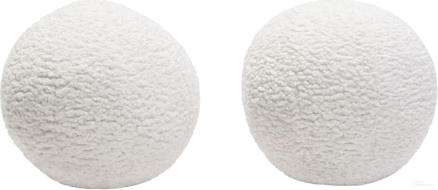 Set of 2 10 Inch Round Accent Pillows in White Faux Sheepskin
