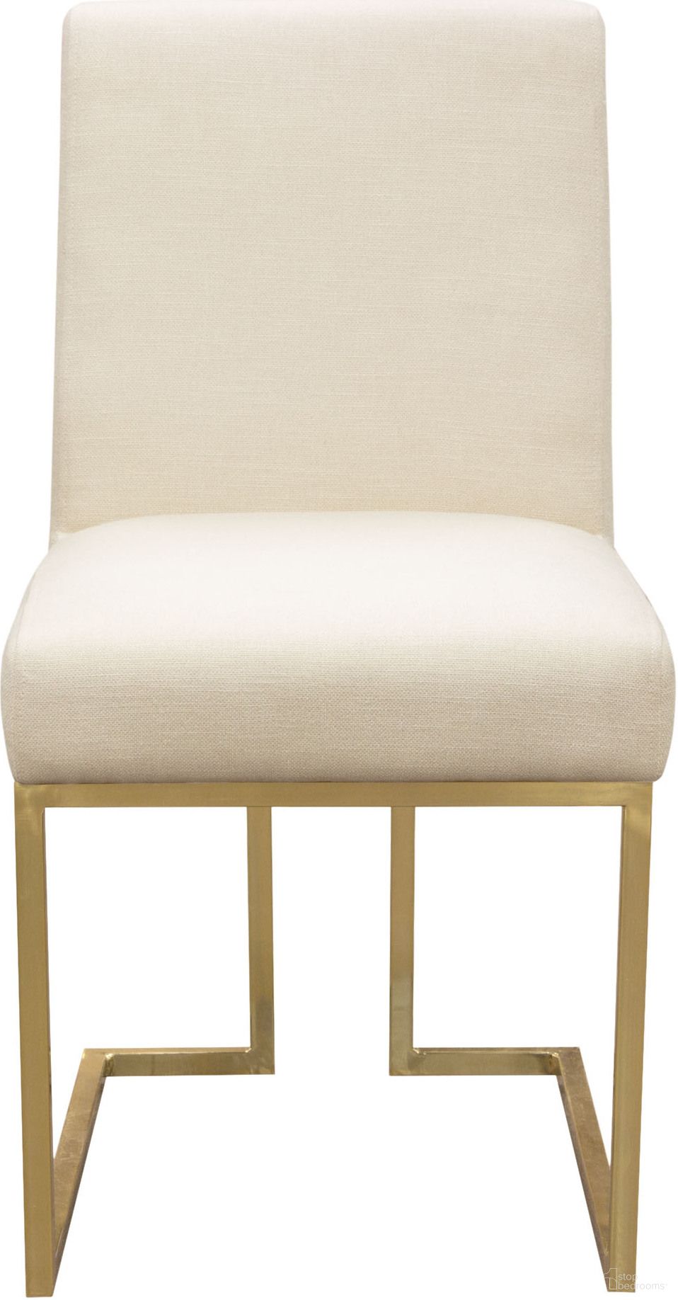 Set of 2 Skyline Dining Chairs in Cream Fabric with Polished Gold Metal Frame