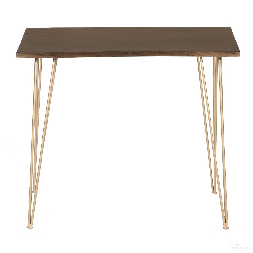 Seti Live Edge Bar Table In Elm Top In Gold Base