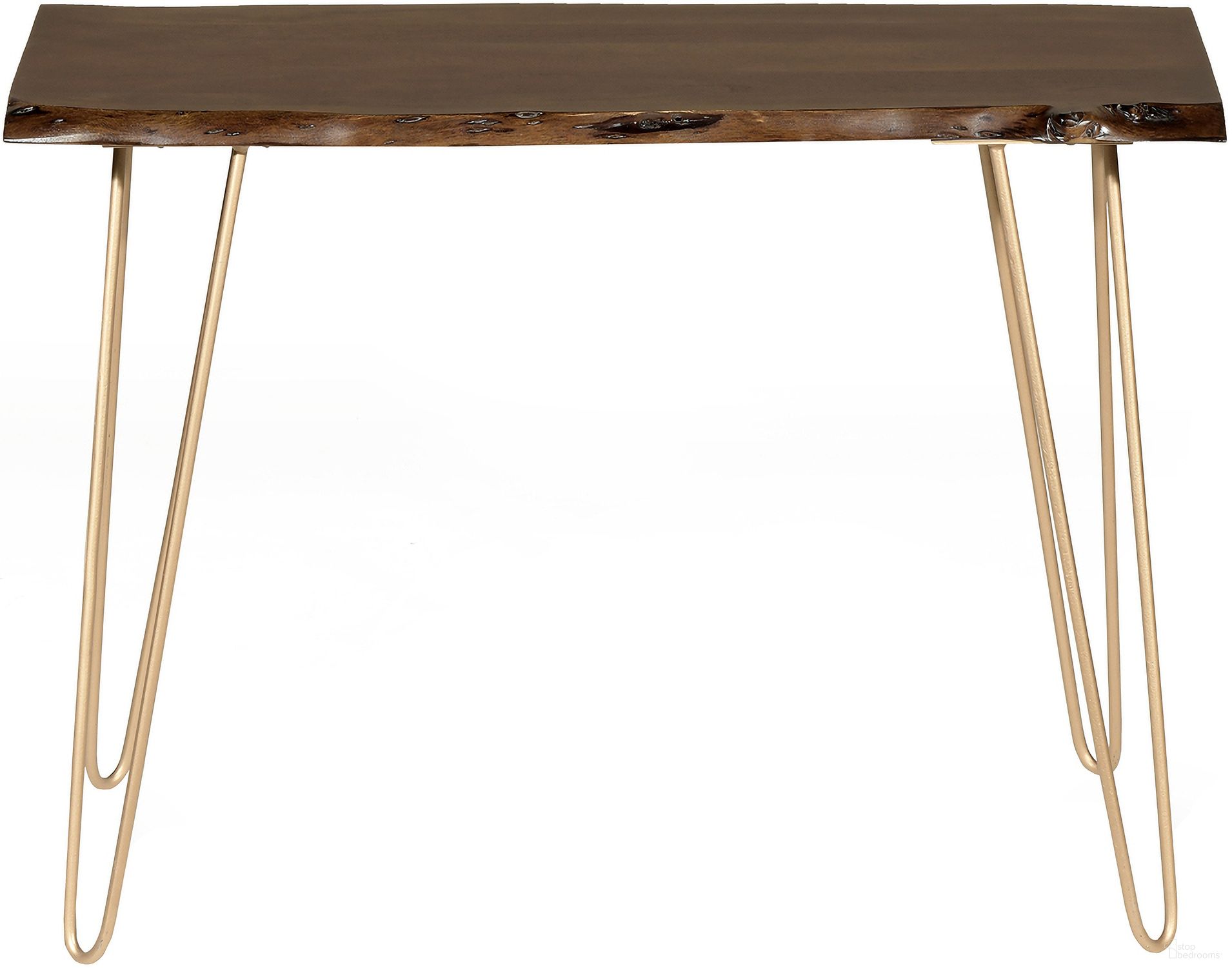 Seti Live Edge Console Table In Elm Top In Gold Base