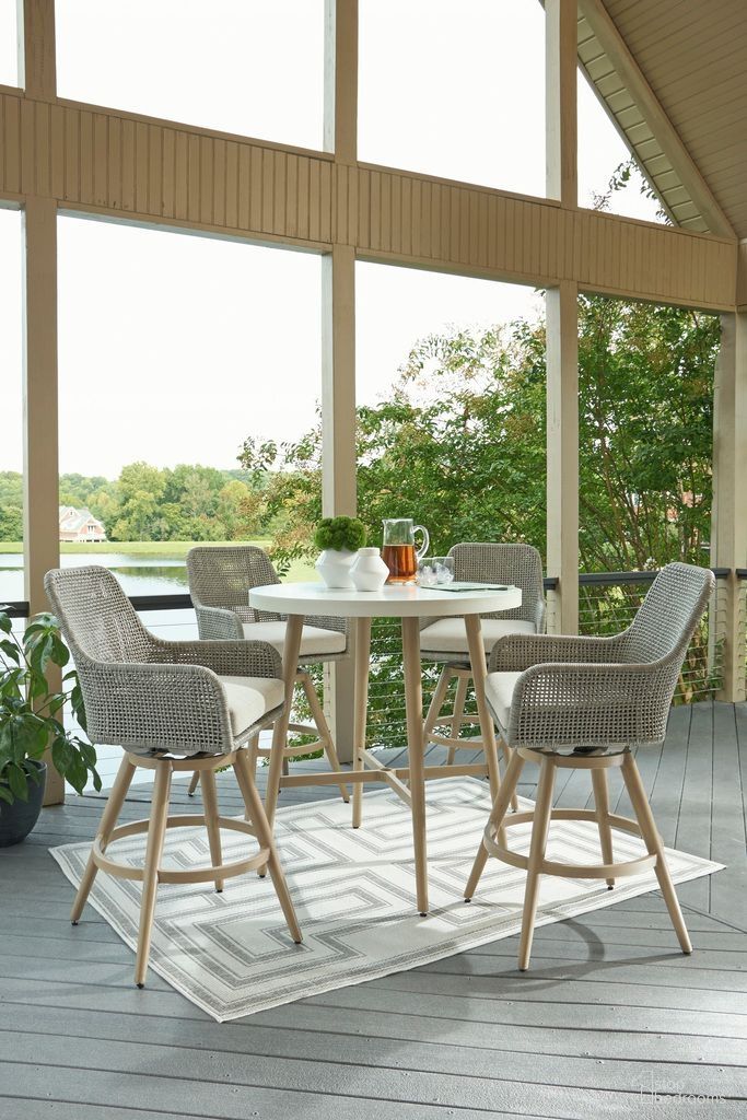 The appearance of Seton Creek Outdoor Bar Table Set In Beige and Gray designed by Signature Design by Ashley in the transitional interior design. This gray and beige piece of furniture was selected by 1StopBedrooms from Seton Creek Collection to add a touch of cosiness and style into your home. Sku: P798-613;P798-130. Material: Fabric.