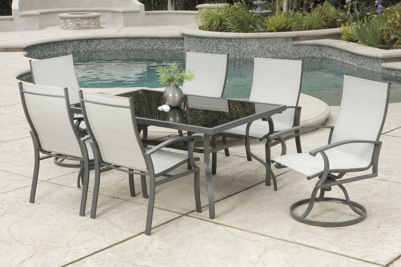 The appearance of Seven Piece Rectangular Glass Dining Set with Six Chairs In Black and Gray designed by Homeroots in the modern / contemporary interior design. This black and gray piece of furniture was selected by 1StopBedrooms from to add a touch of cosiness and style into your home. Sku: 483451. Material: Glass.