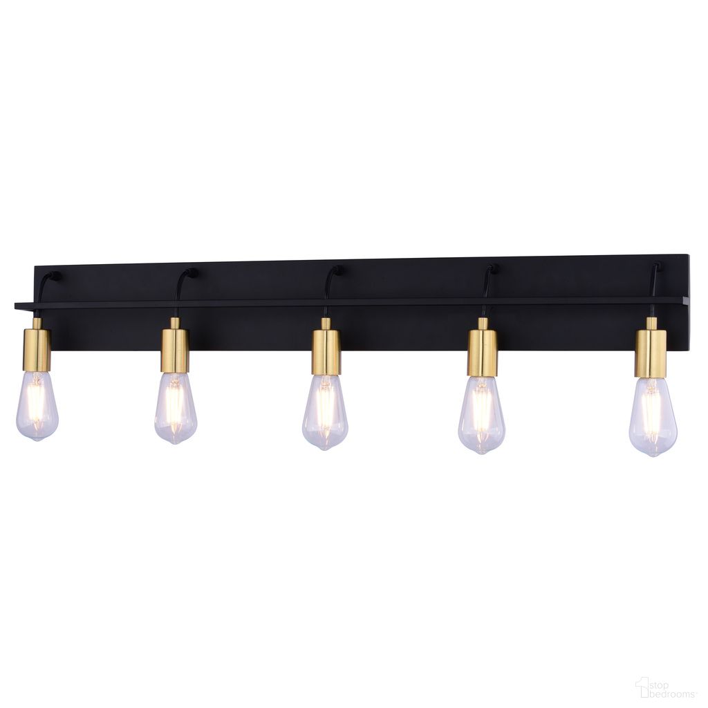 The appearance of Seward Park 36 Inch 5 Light Vanity In Black and Satin Brass designed by Vaxcel in the industrial interior design. This black/satin brass piece of furniture  was selected by 1StopBedrooms from Seward Park Collection to add a touch of cosiness and style into your home. Sku: W0504. Material: Steel.