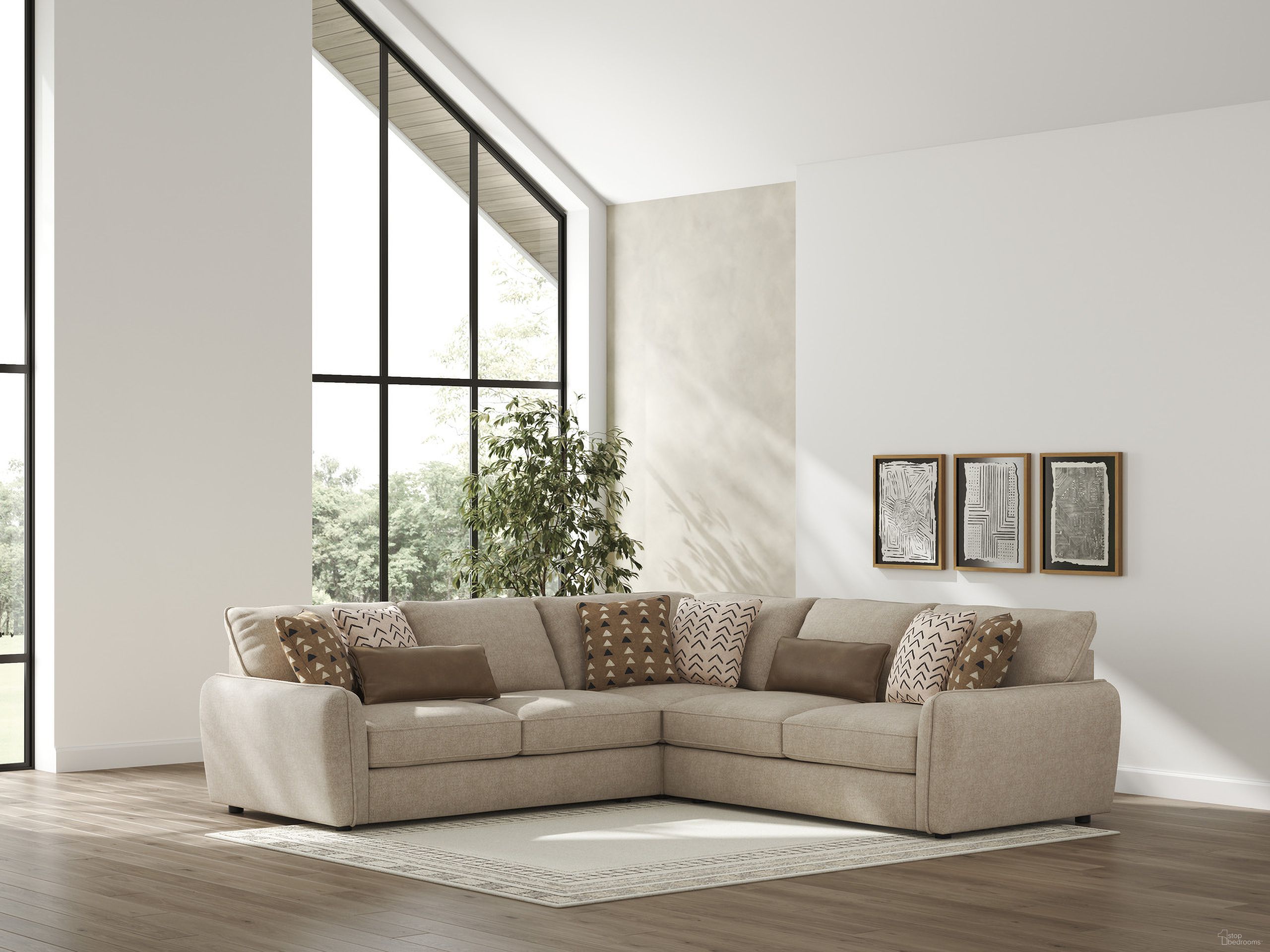 The appearance of Seyler 3-Piece Sectional In Sand designed by Signature Design by Ashley in the modern / contemporary interior design. This sand piece of furniture  was selected by 1StopBedrooms from Seyler Collection to add a touch of cosiness and style into your home. Sku: 6140566;6140577;6140567. Material: Leather. Layout: L-Shape.