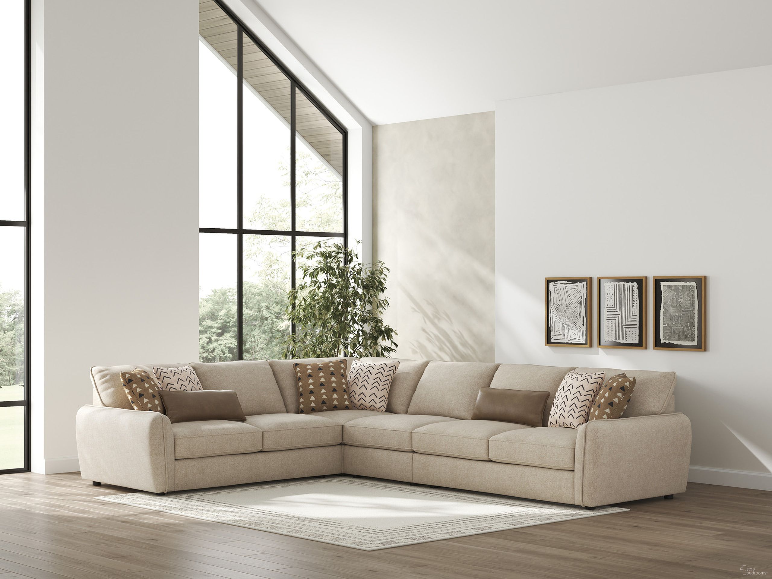 The appearance of Seyler 4-Piece Sectional In Sand designed by Signature Design by Ashley in the modern / contemporary interior design. This sand piece of furniture  was selected by 1StopBedrooms from Seyler Collection to add a touch of cosiness and style into your home. Sku: 6140566;6140546;6140577;6140567. Material: Leather. Layout: L-Shape.