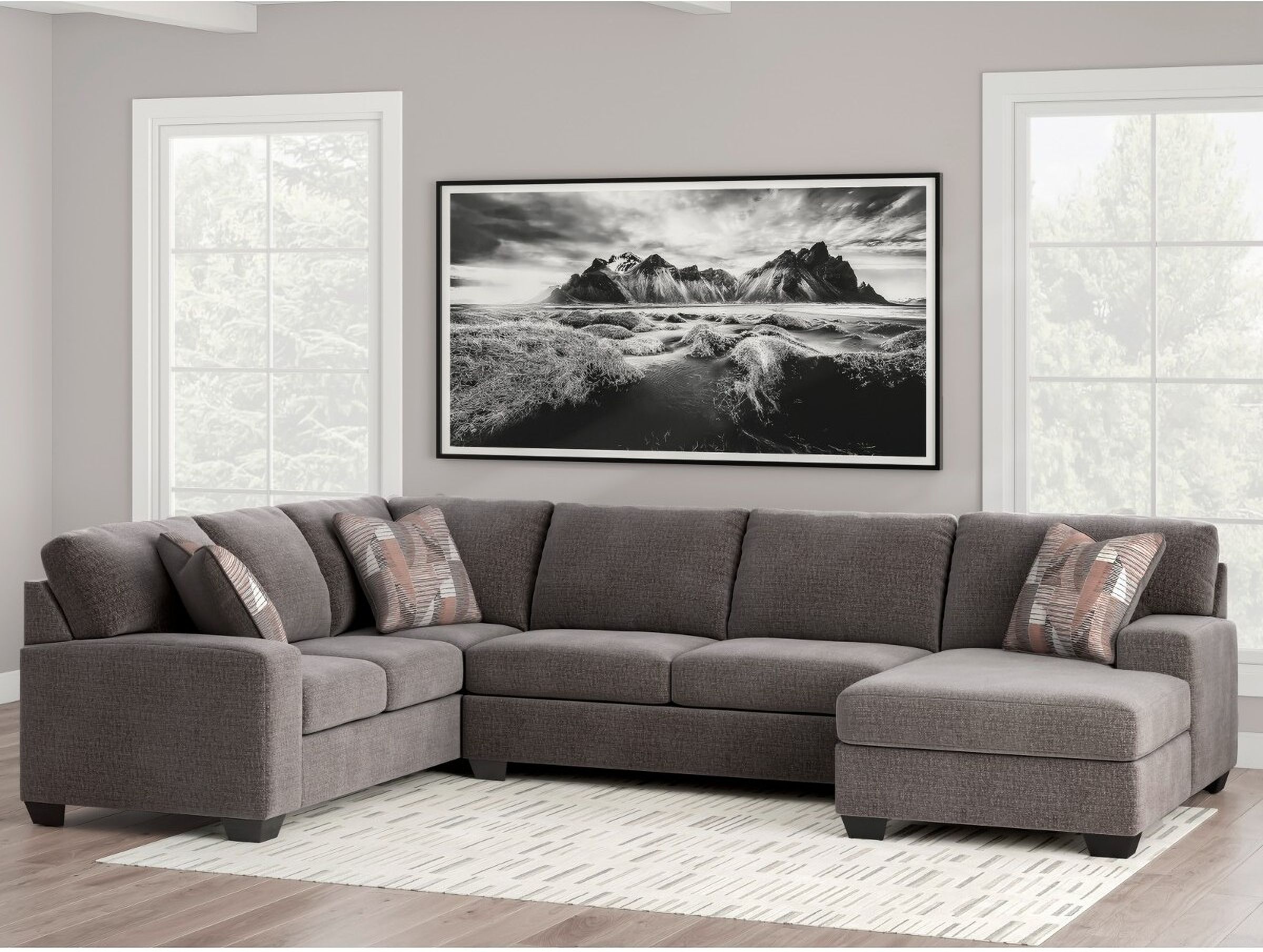 The appearance of Newellen 3-Piece RAF Sectional With Chaise In Greystone designed by Signature Design by Ashley in the modern / contemporary interior design. This greystone piece of furniture was selected by 1StopBedrooms from Newellen Collection to add a touch of cosiness and style into your home. Sku: NC4840548;NC4840534;NC4840517. Material: Polyester. Layout: Sofa & Chaise. Orientation: RAF.