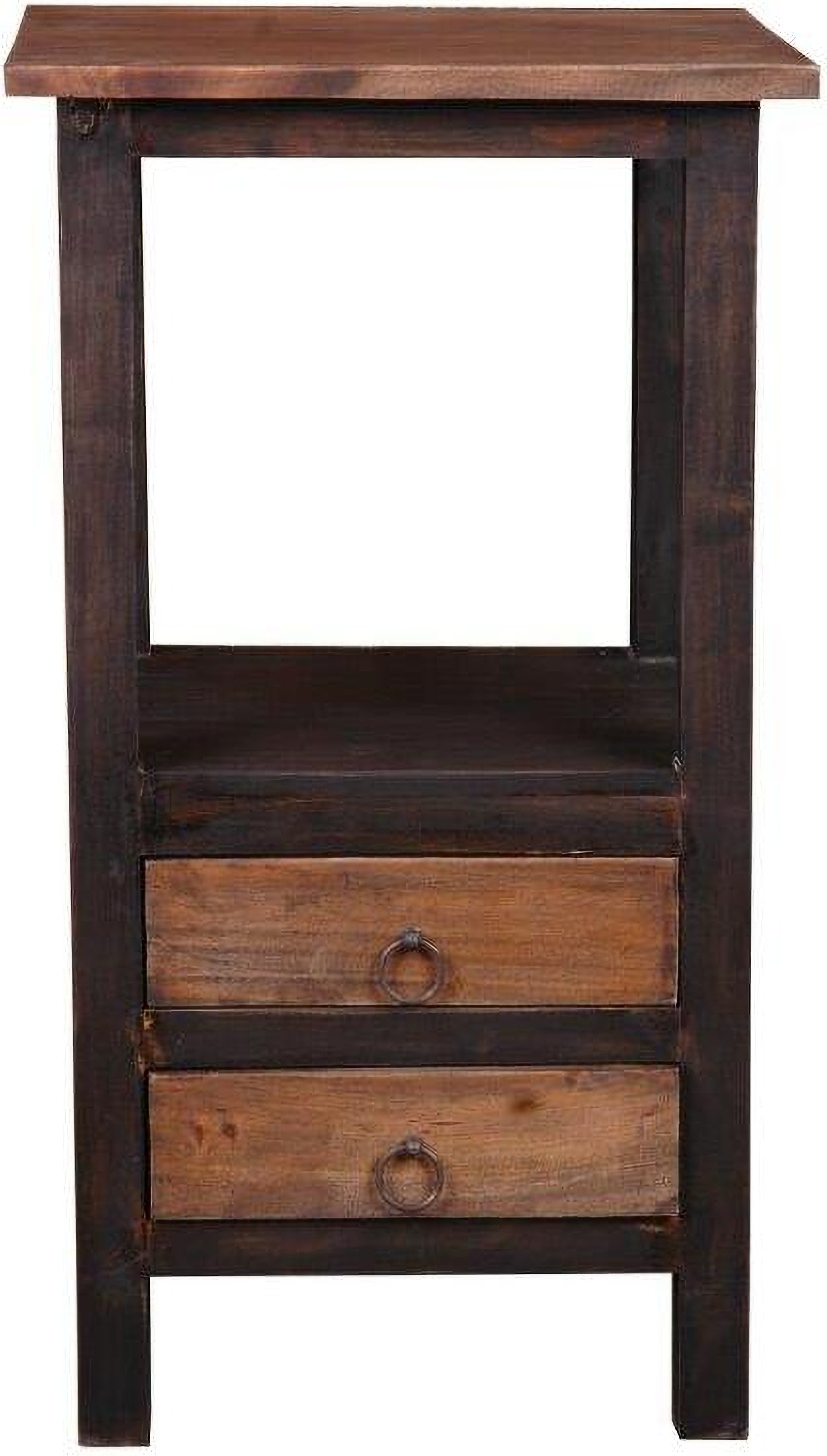 Shabby Chic Cottage Distressed Black and Brown Two Drawer End Table by