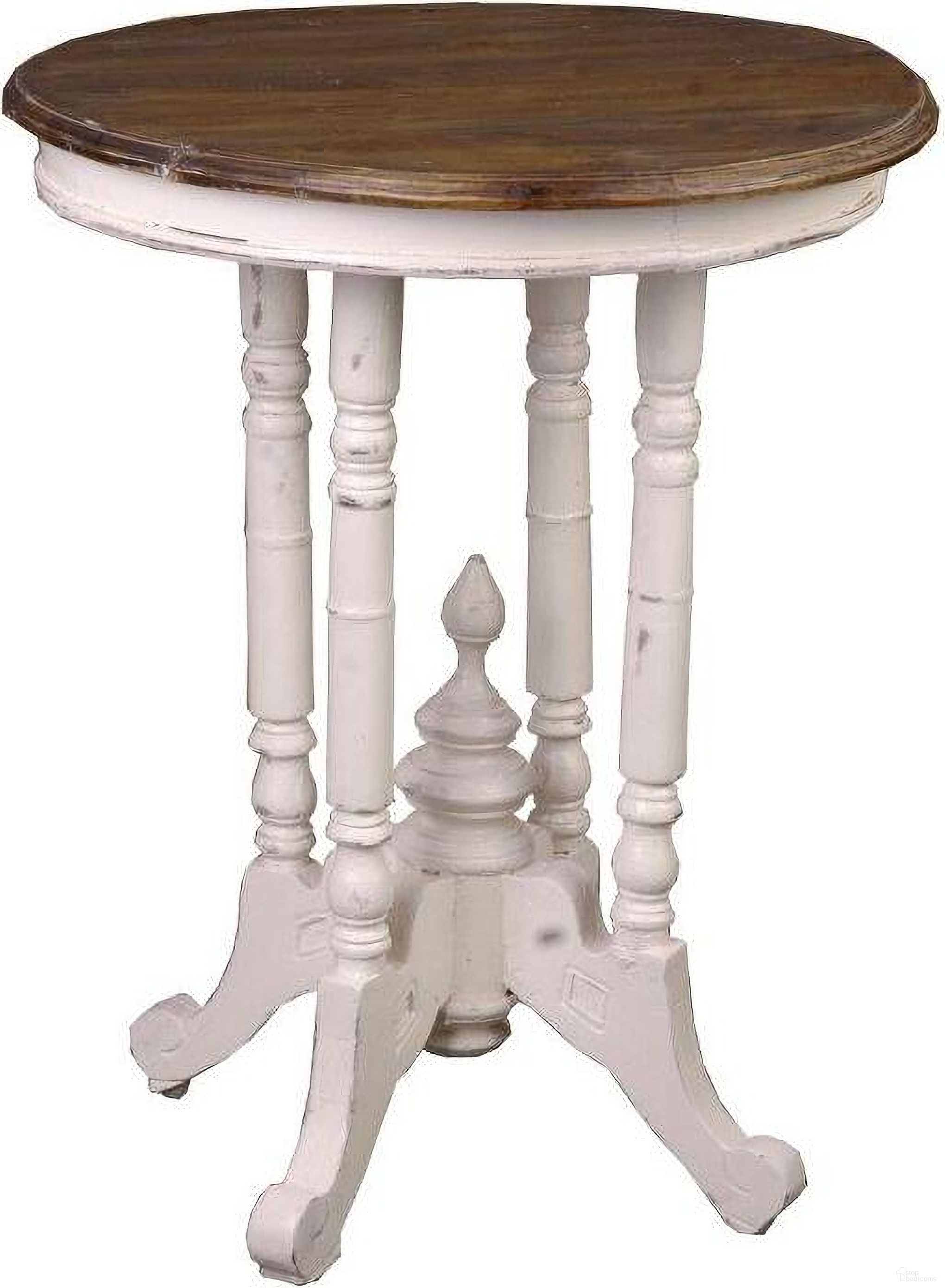 The appearance of Shabby Chic Cottage Distressed White and Brown Round End Table designed by Sunset Trading in the rustic / southwestern interior design. This distressed white piece of furniture  was selected by 1StopBedrooms from Shabby Chic Cottage Collection to add a touch of cosiness and style into your home. Sku: CC-TAB131TLD-AWRW. Material: Wood.