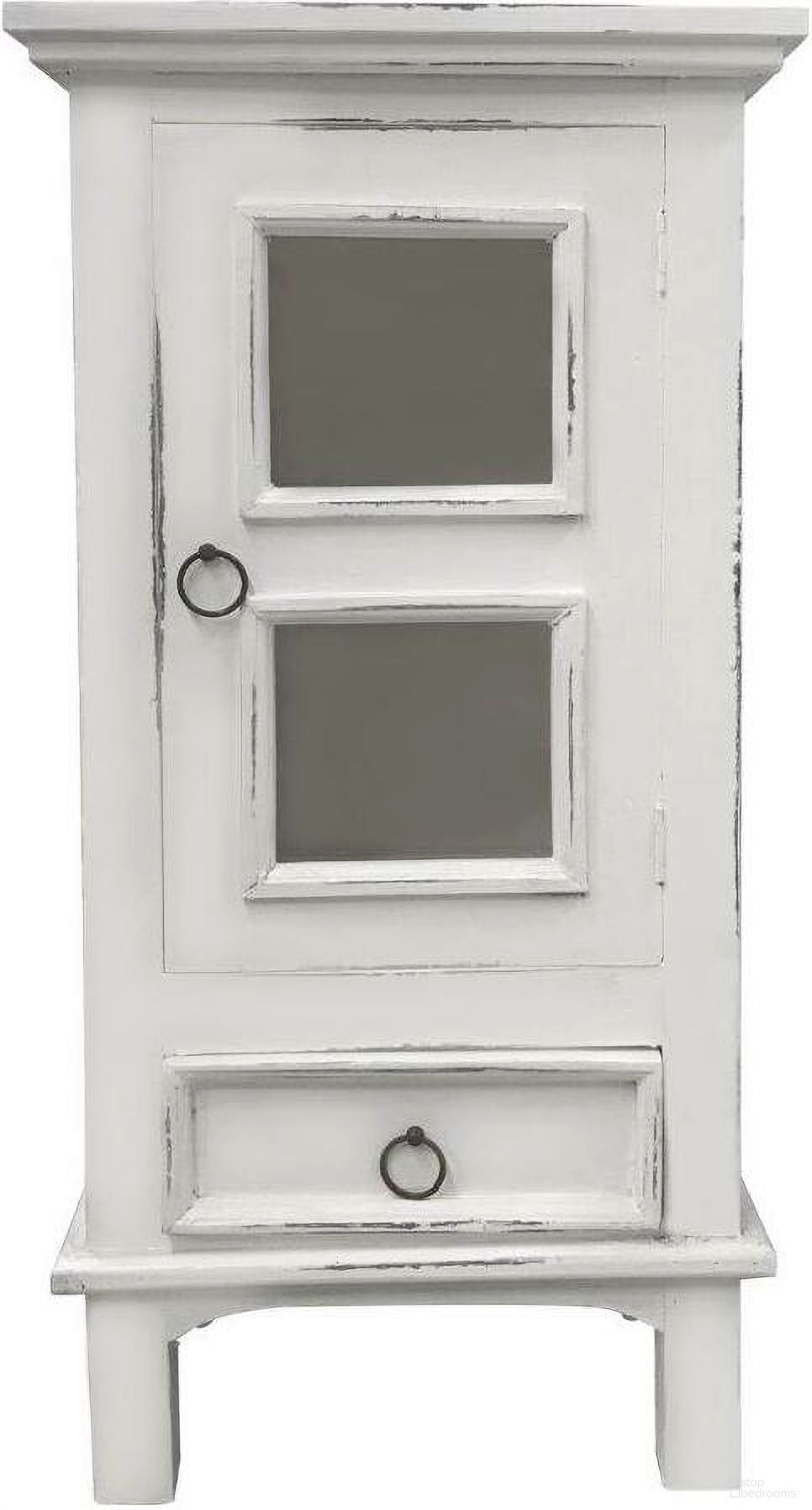 The appearance of Shabby Chic Cottage Distressed White One Door End Table designed by Sunset Trading in the country / farmhouse interior design. This distressed white piece of furniture  was selected by 1StopBedrooms from Shabby Chic Cottage Collection to add a touch of cosiness and style into your home. Sku: CC-CHE324LD-WW. Material: Wood.