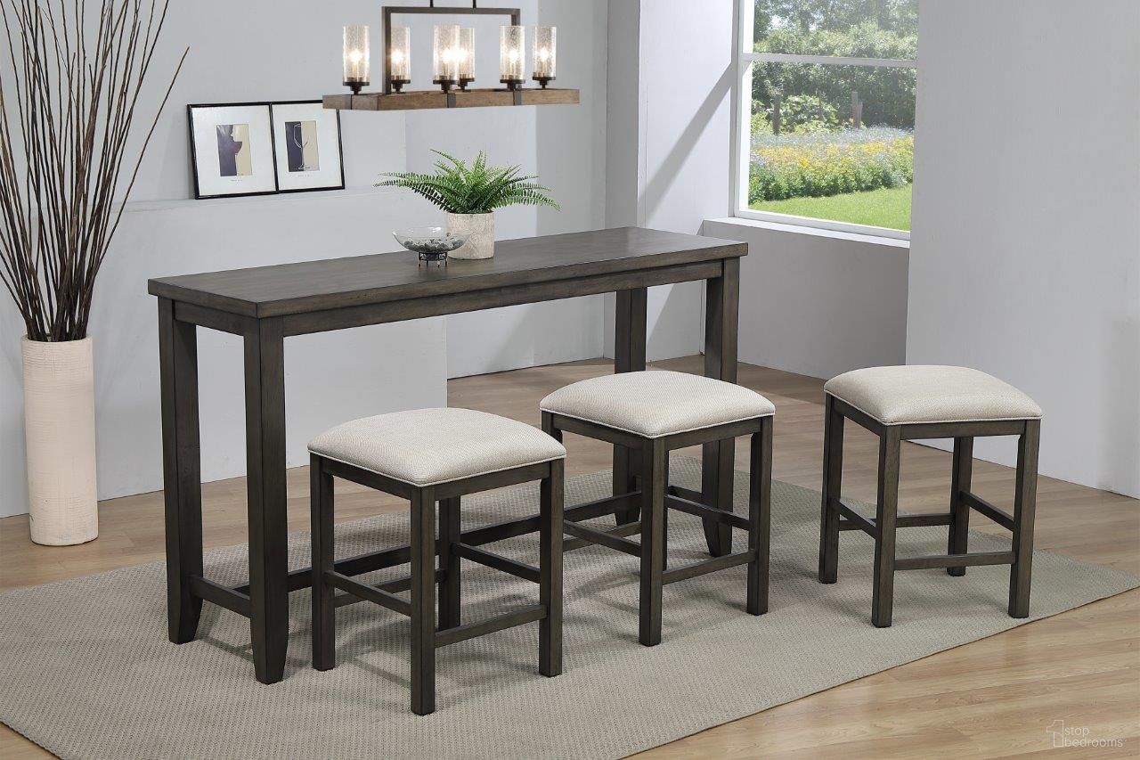 The appearance of Shades of Gray Rectangular 4 Piece Small Pub Table Set designed by Sunset Trading in the modern / contemporary interior design. This distressed gray piece of furniture was selected by 1StopBedrooms from Shades Of Gray Collection to add a touch of cosiness and style into your home. Sku: DLU-EL-6518-AG;DLU-EL-B300-AG-RTA;DLU-EL-B300-AG-RTA;DLU-EL-B300-AG-RTA. Material: Rubberwood.