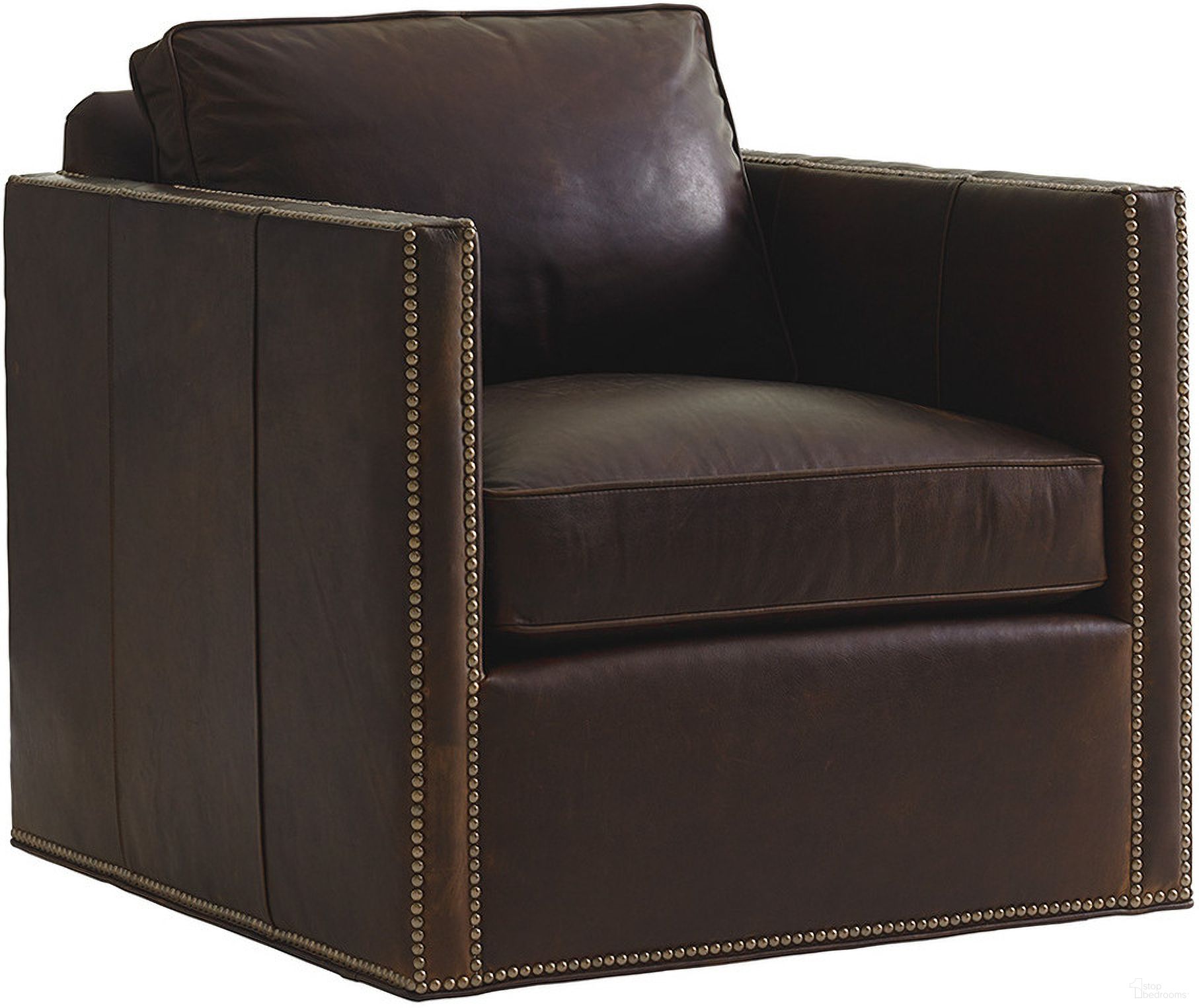 The appearance of Shadow Play Hinsdale Leather Swivel Chair designed by Lexington in the modern / contemporary interior design. This brown piece of furniture was selected by 1StopBedrooms from Shadow Play Collection to add a touch of cosiness and style into your home. Sku: LL7607-11SW-40. Material: Leather.