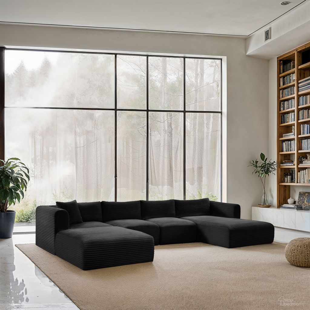 Shaggy Corduroy Performance Fabric 5 Piece Modular Sectional In Black