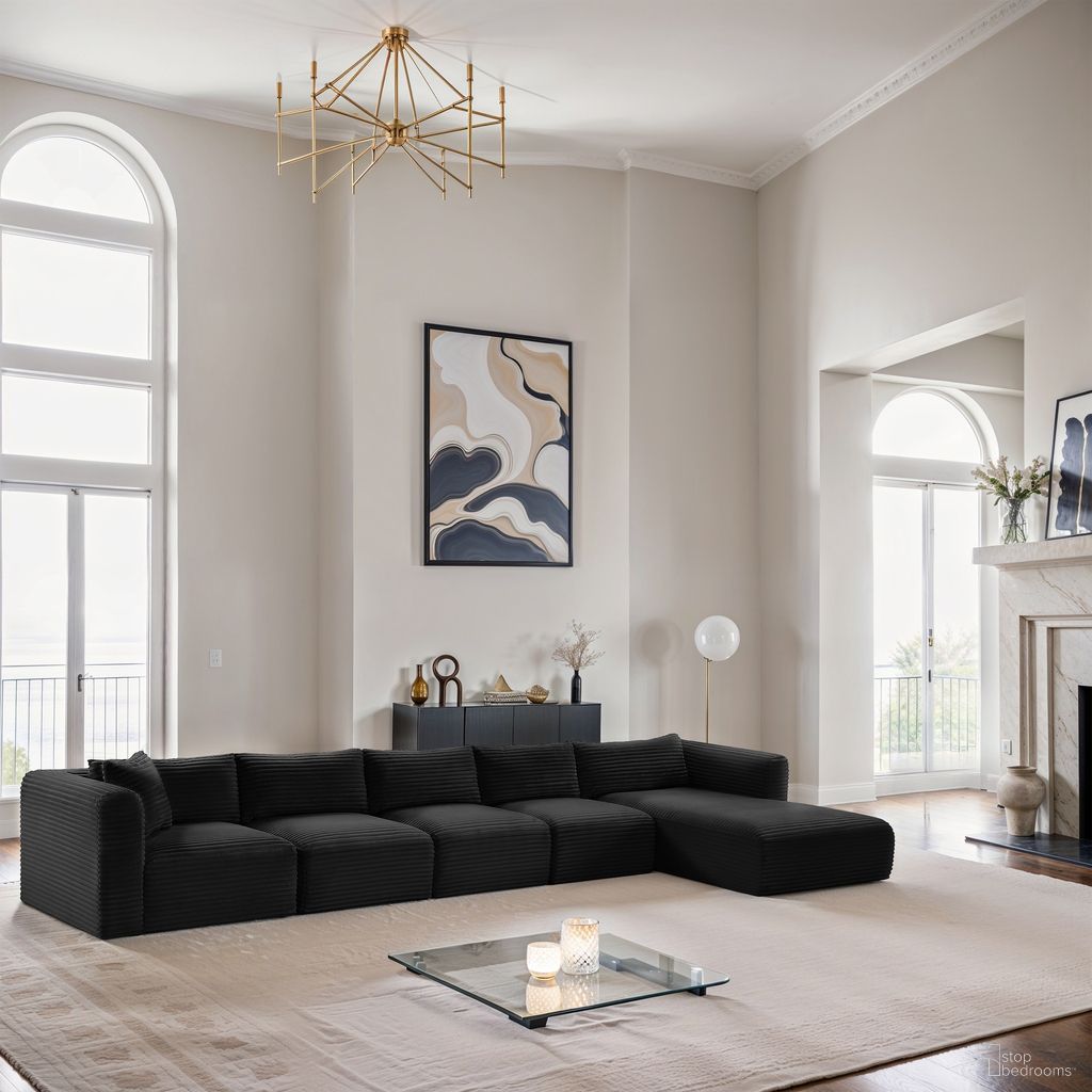 The appearance of Shaggy Corduroy Performance Fabric 5 Piece Modular Sectional In Black designed by Meridian in the modern / contemporary interior design. This black piece of furniture was selected by 1StopBedrooms from Shaggy Collection to add a touch of cosiness and style into your home. Sku: 641Black-Armless;641Black-Armless;641Black-Armless;641Black-Corner;641Black-Chaise. Material: Fabric.