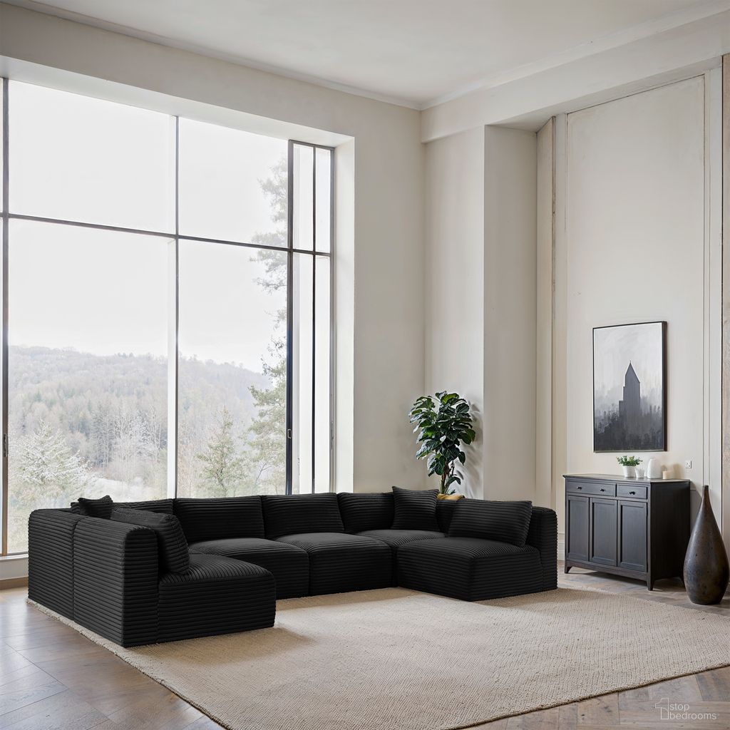The appearance of Shaggy Corduroy Performance Fabric 6 Piece Modular Sectional In Black designed by Meridian in the modern / contemporary interior design. This black piece of furniture was selected by 1StopBedrooms from Shaggy Collection to add a touch of cosiness and style into your home. Sku: 641Black-Armless;641Black-Armless;641Black-Armless;641Black-Armless;641Black-Corner;641Black-Corner. Material: Fabric.