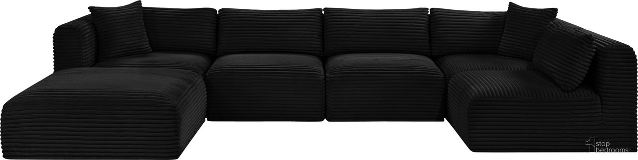 Shaggy Corduroy Performance Fabric 6 Piece Modular Sectional In Black