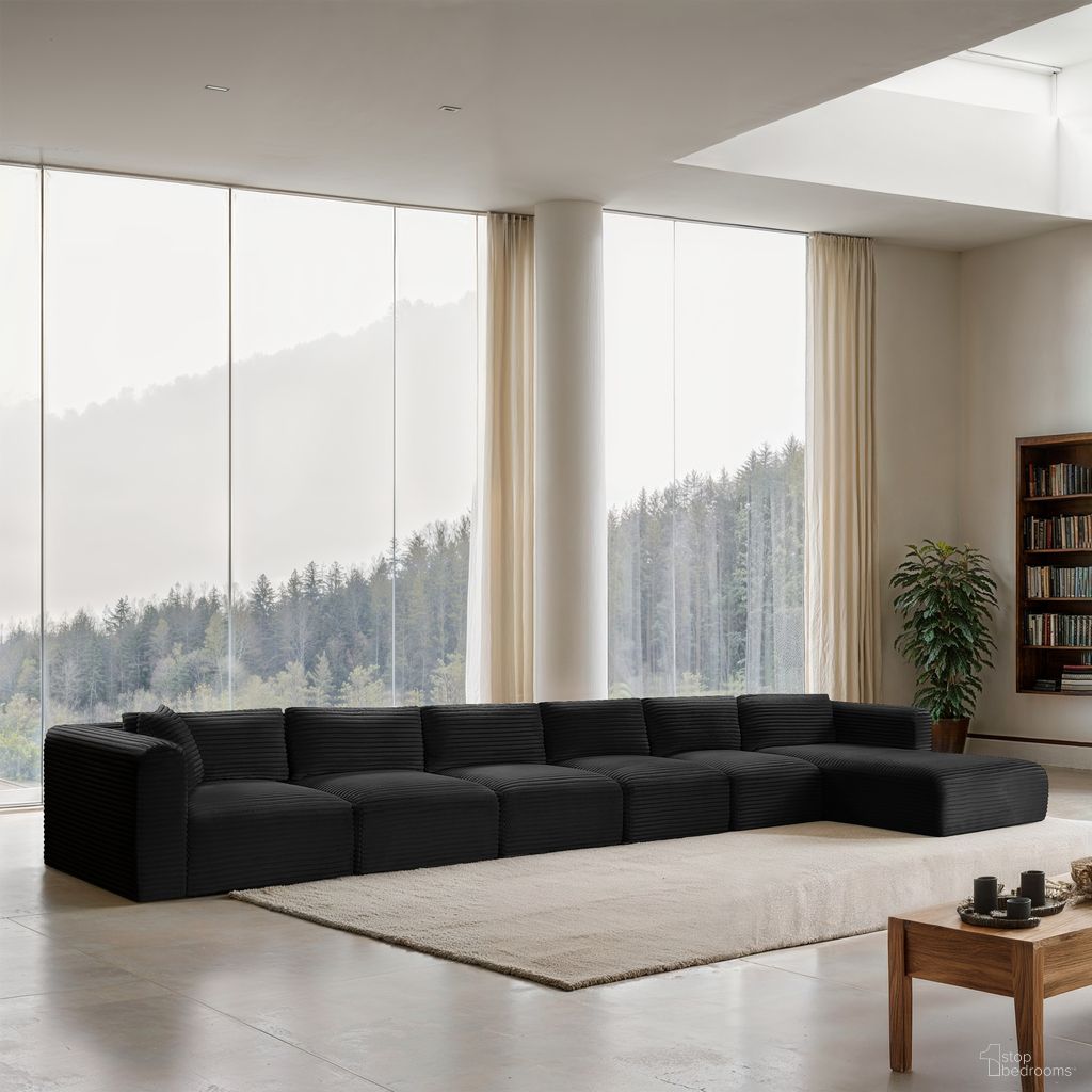 The appearance of Shaggy Corduroy Performance Fabric 6 Piece Modular Sectional In Black designed by Meridian in the modern / contemporary interior design. This black piece of furniture was selected by 1StopBedrooms from Shaggy Collection to add a touch of cosiness and style into your home. Sku: 641Black-Armless;641Black-Armless;641Black-Armless;641Black-Armless;641Black-Corner;641Black-Chaise. Material: Fabric.
