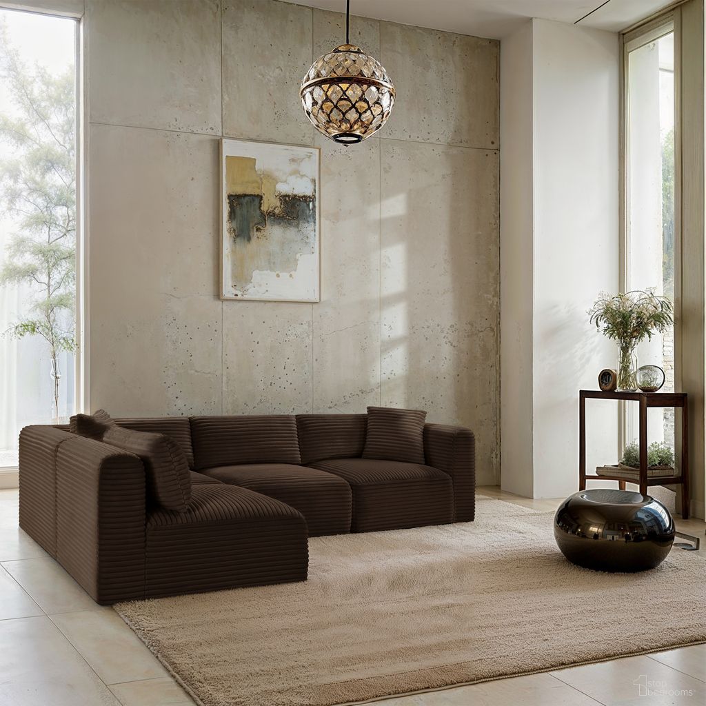 The appearance of Shaggy Corduroy Performance Fabric 4 Piece Modular Sectional In Brown designed by Meridian in the modern / contemporary interior design. This brown piece of furniture was selected by 1StopBedrooms from Shaggy Collection to add a touch of cosiness and style into your home. Sku: 641Brown-Armless;641Brown-Armless;641Brown-Corner;641Brown-Corner. Layout: L-Shape. Material: Corduroy.