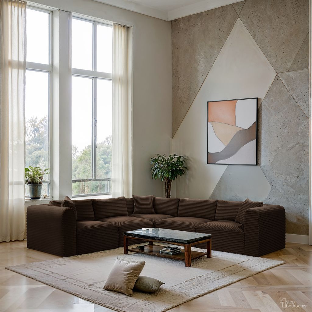 The appearance of Shaggy Corduroy Performance Fabric 5 Piece Modular Sectional In Brown designed by Meridian in the modern / contemporary interior design. This brown piece of furniture was selected by 1StopBedrooms from Shaggy Collection to add a touch of cosiness and style into your home. Sku: 641Brown-Armless;641Brown-Armless;641Brown-Corner;641Brown-Corner;641Brown-Corner. Material: Fabric. Layout: L-Shape.