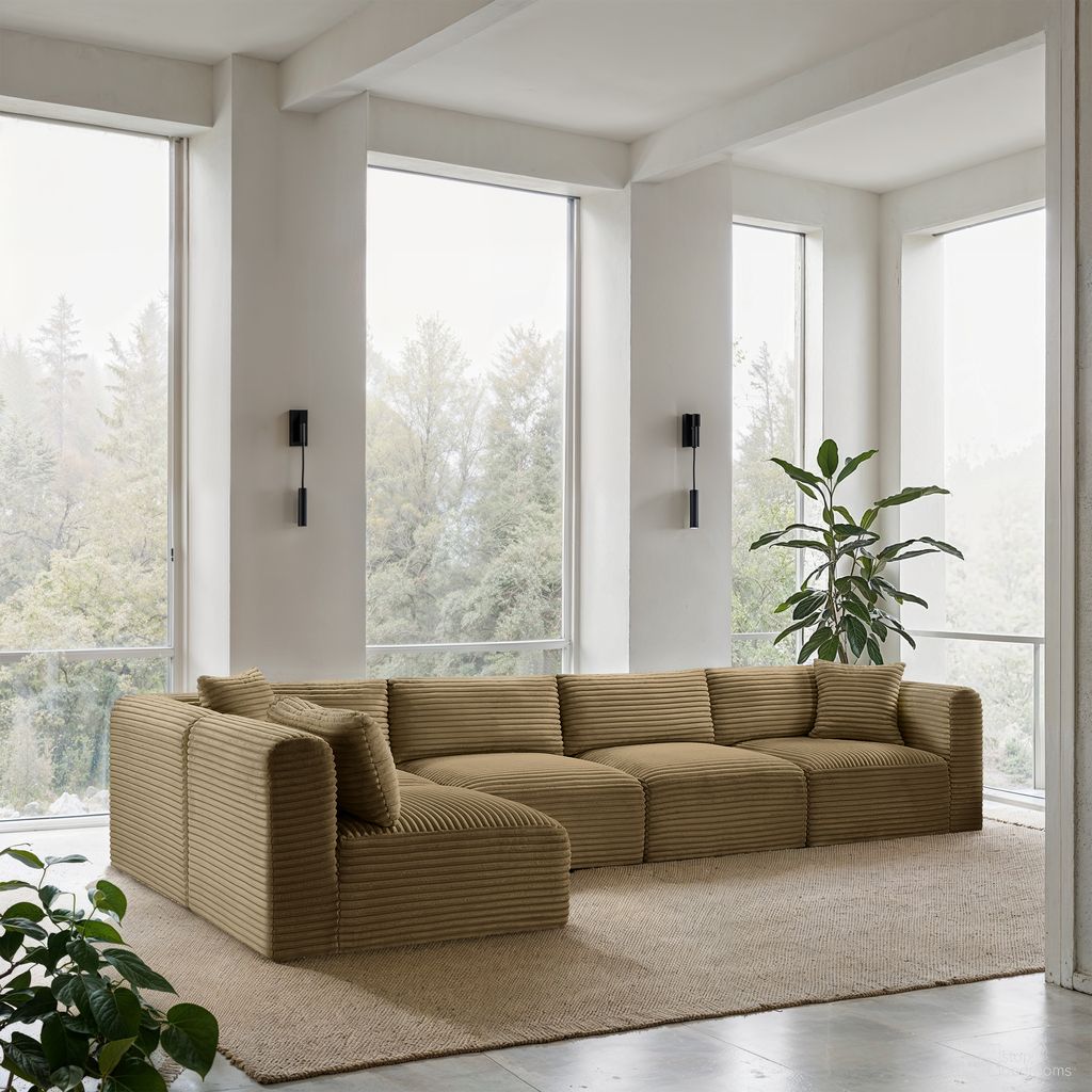 Shaggy Corduroy Performance Fabric 5 Piece Modular Sectional In Camel