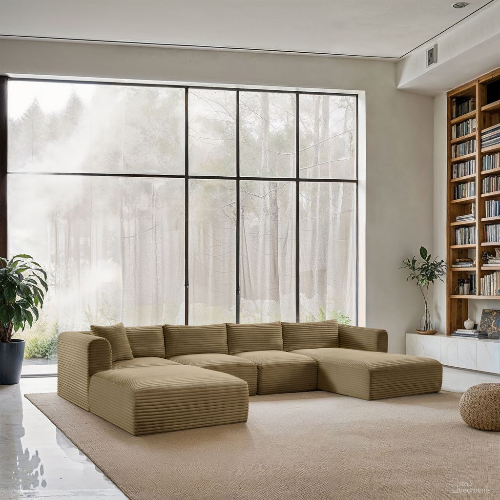 Shaggy Corduroy Performance Fabric 5 Piece Modular Sectional In Camel