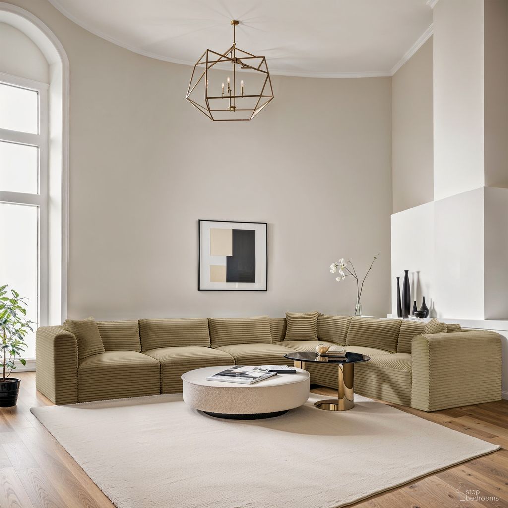 Shaggy Corduroy Performance Fabric 6 Piece Modular Sectional In Camel
