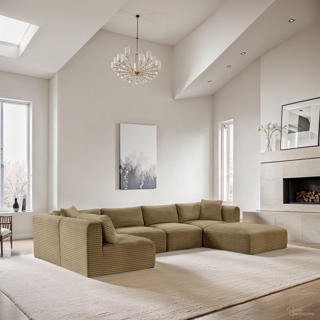 Shaggy Corduroy Performance Fabric 6 Piece Modular Sectional In Camel